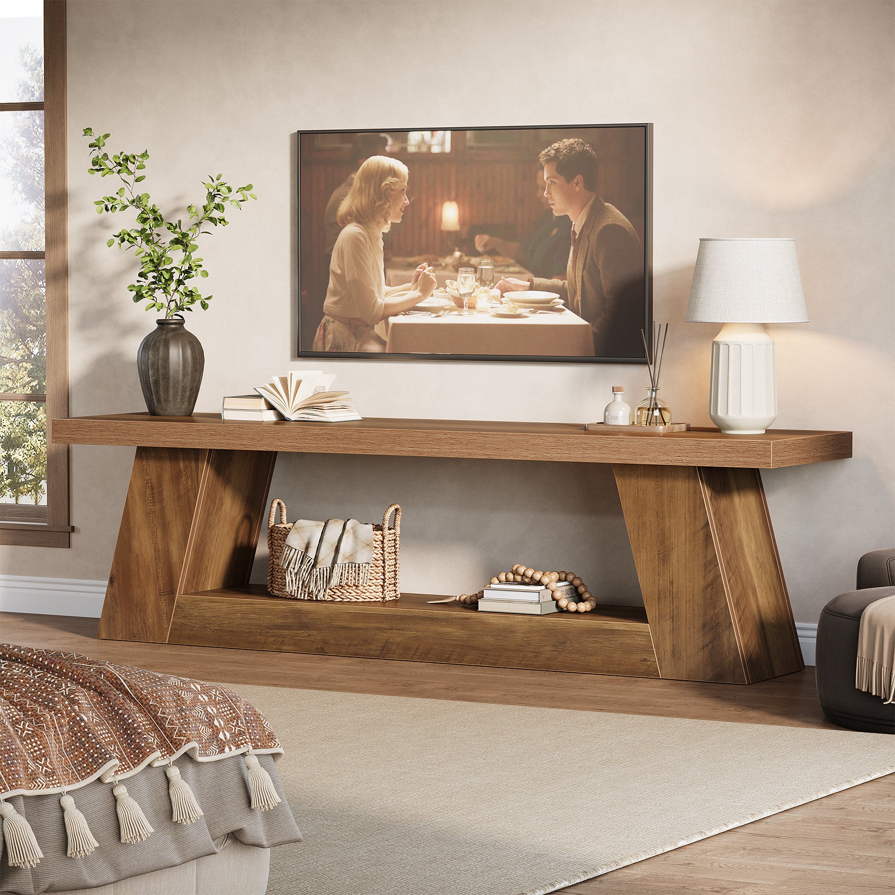 63" TV Stand for 55–75 Inch TVs with Storage Shelf, Rustic Media Console for Living Room Bedroom - Image 10