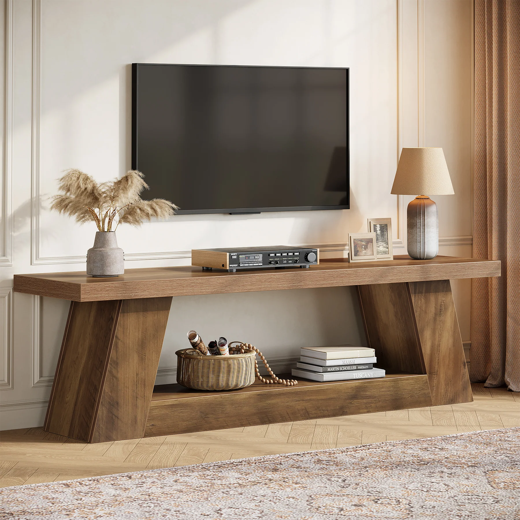 63" TV Stand for 55–75 Inch TVs with Storage Shelf, Rustic Media Console for Living Room Bedroom - Image 6