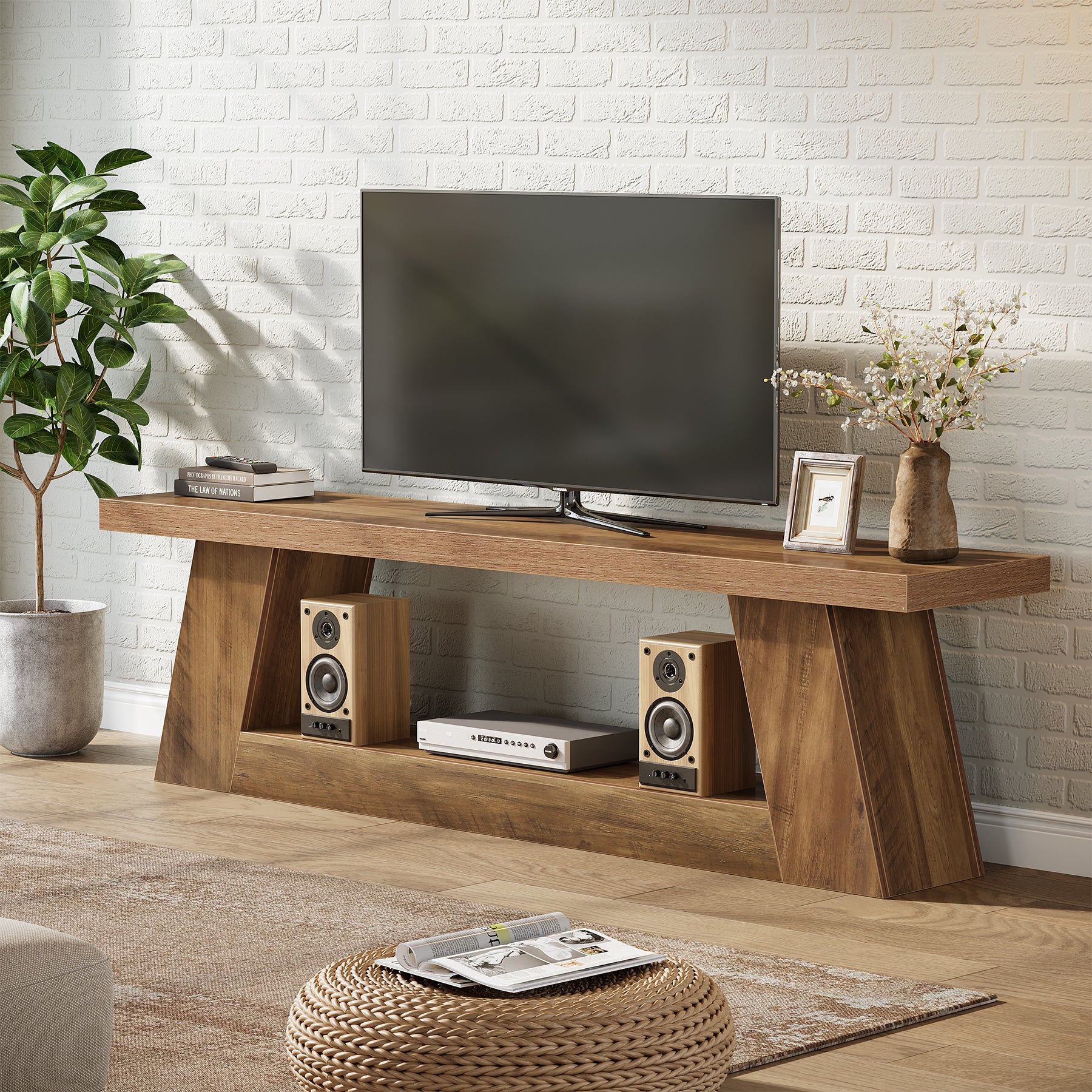 63" TV Stand for 55–75 Inch TVs with Storage Shelf, Rustic Media Console for Living Room Bedroom - Image 7