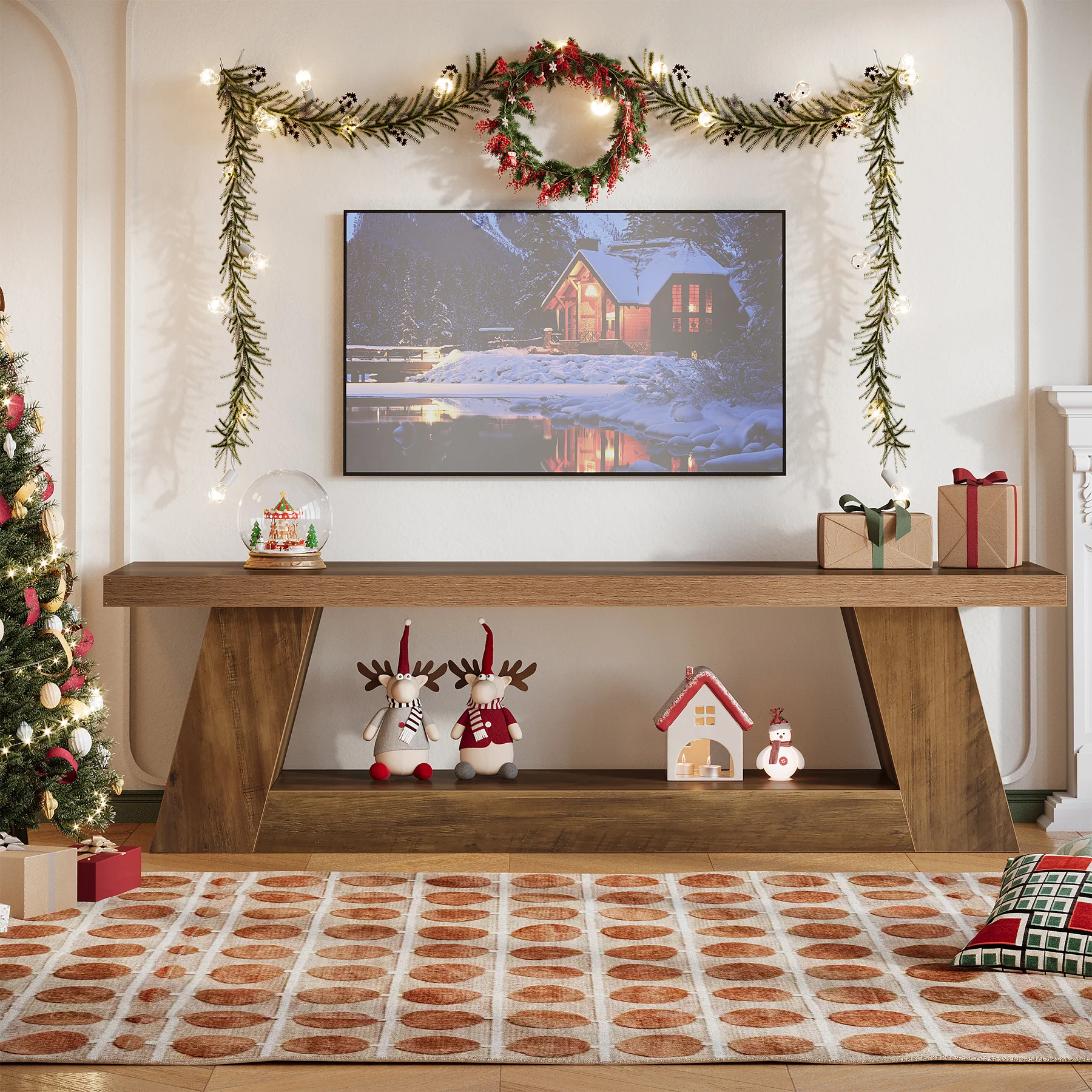 63" TV Stand for 55–75 Inch TVs with Storage Shelf, Rustic Media Console for Living Room Bedroom - Image 8