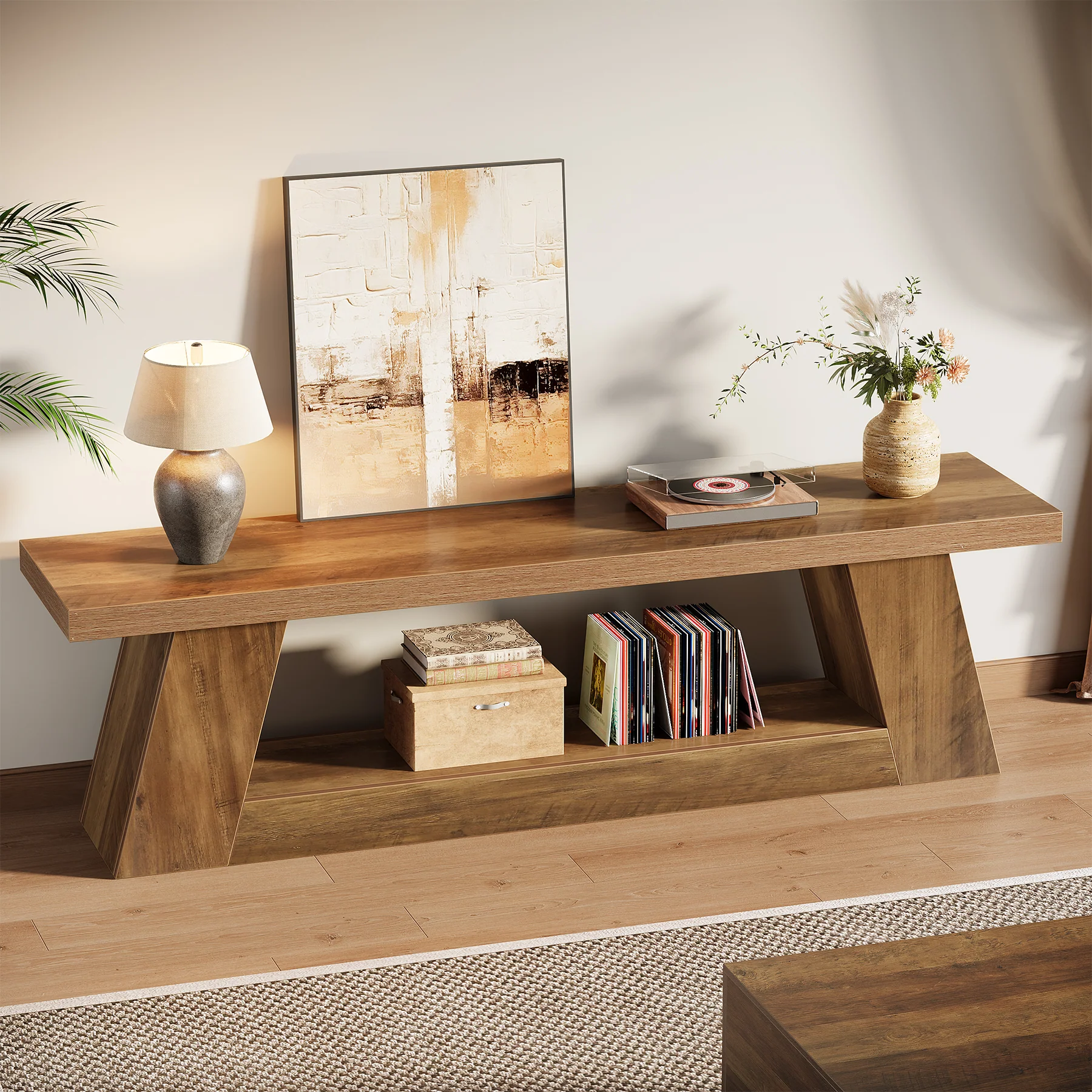 63" TV Stand for 55–75 Inch TVs with Storage Shelf, Rustic Media Console for Living Room Bedroom - Image 9