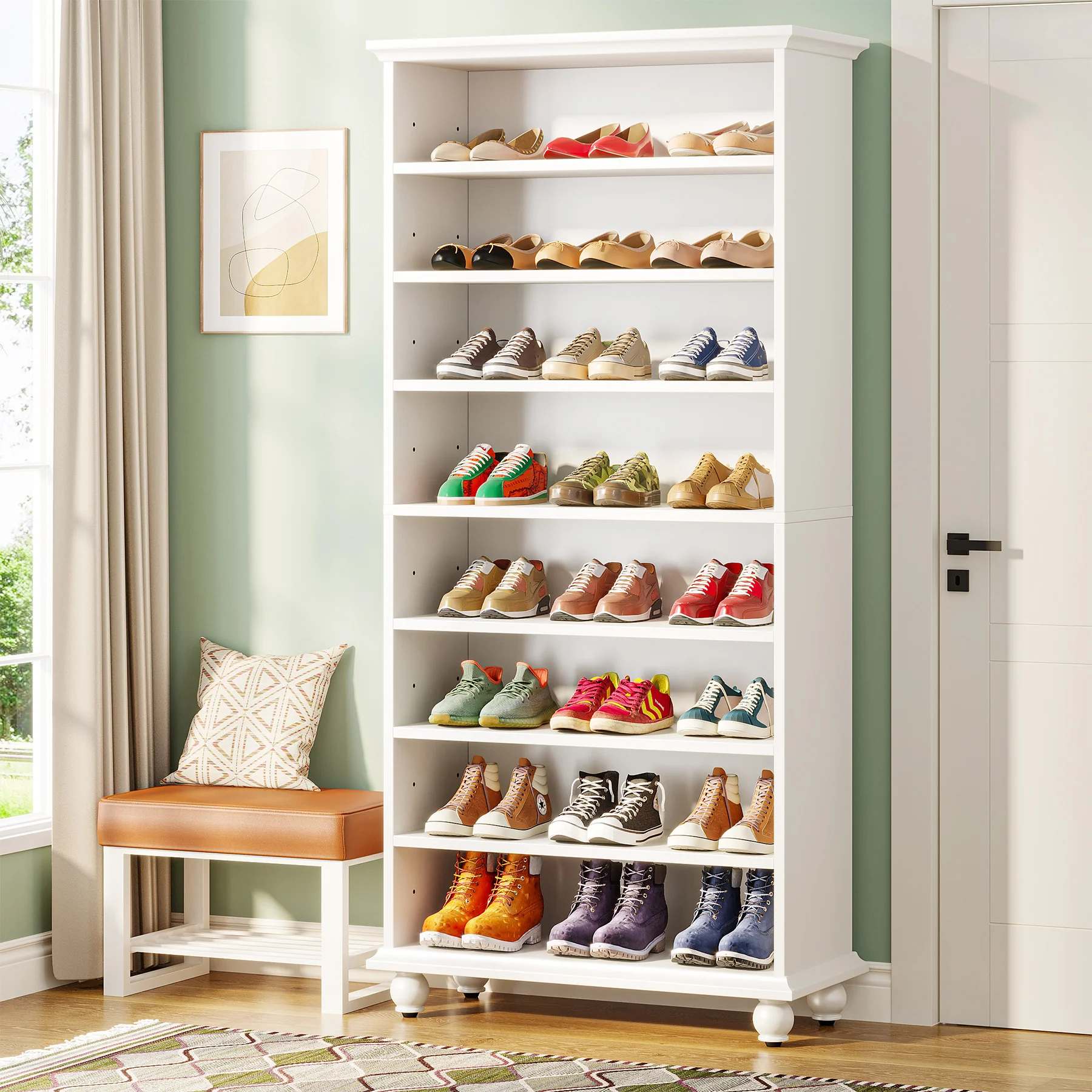 Tribesigns 69-Inch Tall Shoe Storage Cabinet with LED Lighting and Solid Wood Legs, 28-Inch Wide 30-Pair Shoe Rack Organizer