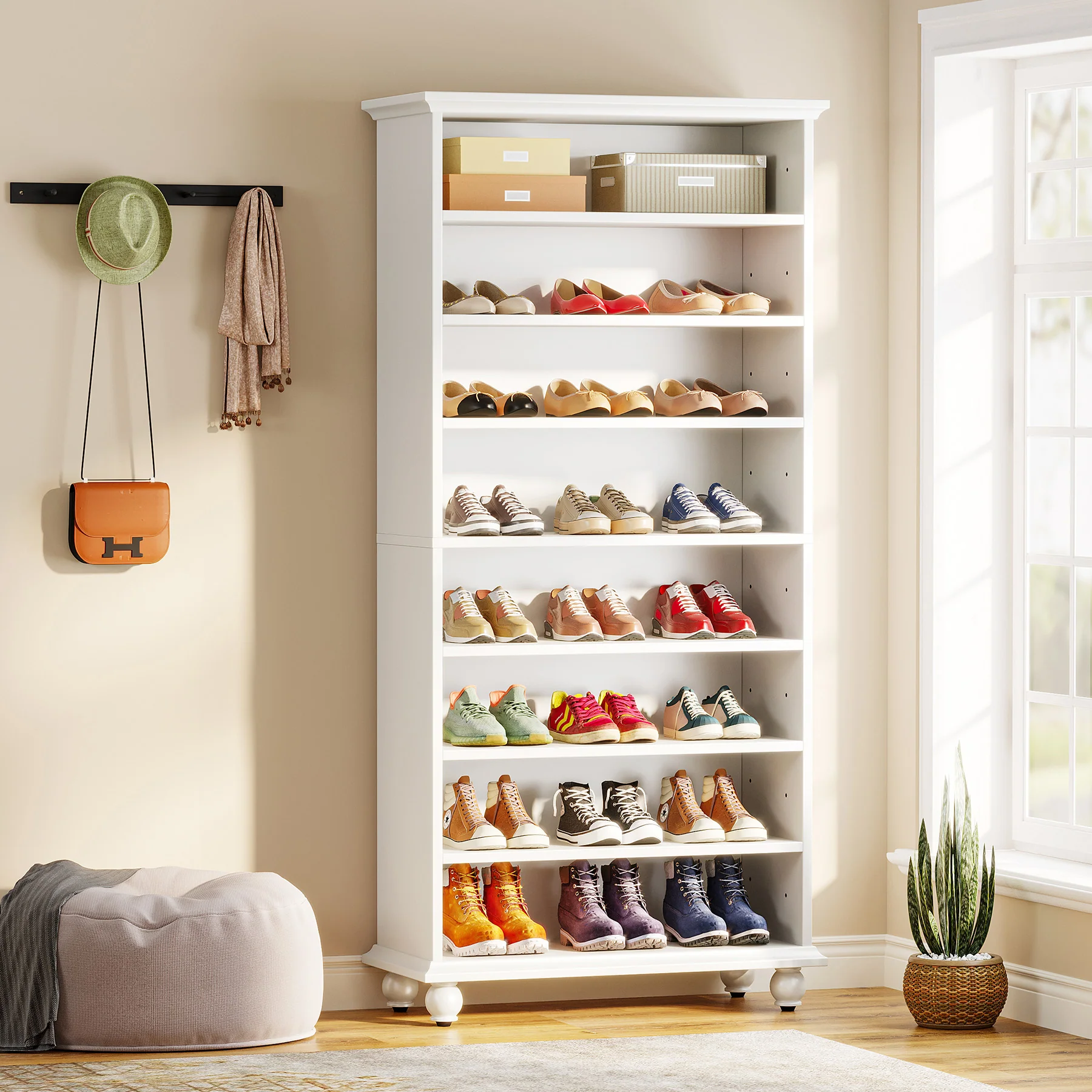 Tribesigns 69-Inch Tall Shoe Storage Cabinet with LED Lighting and Solid Wood Legs, 28-Inch Wide 30-Pair Shoe Rack Organizer - Image 10