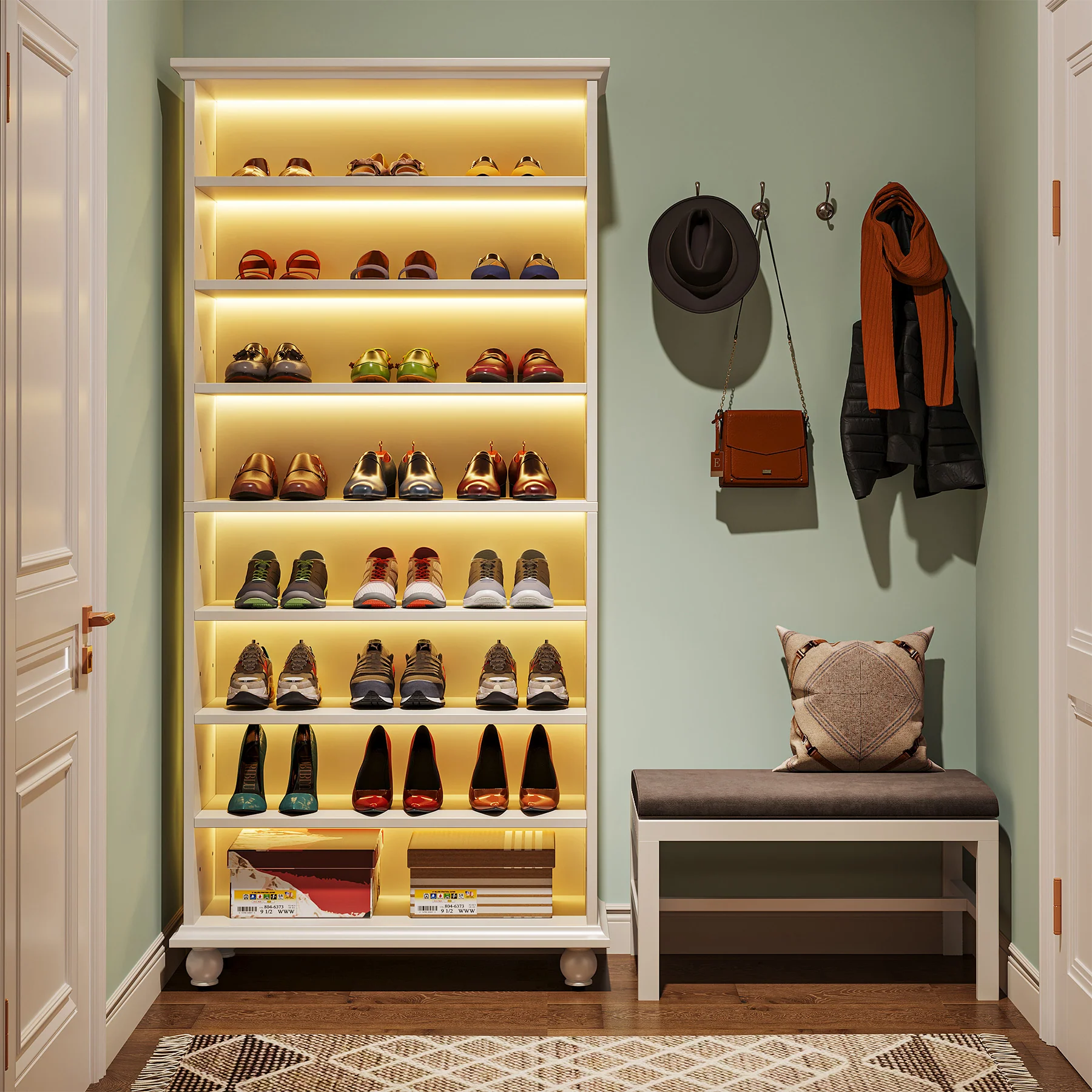 Tribesigns 69-Inch Tall Shoe Storage Cabinet with LED Lighting and Solid Wood Legs, 28-Inch Wide 30-Pair Shoe Rack Organizer - Image 5