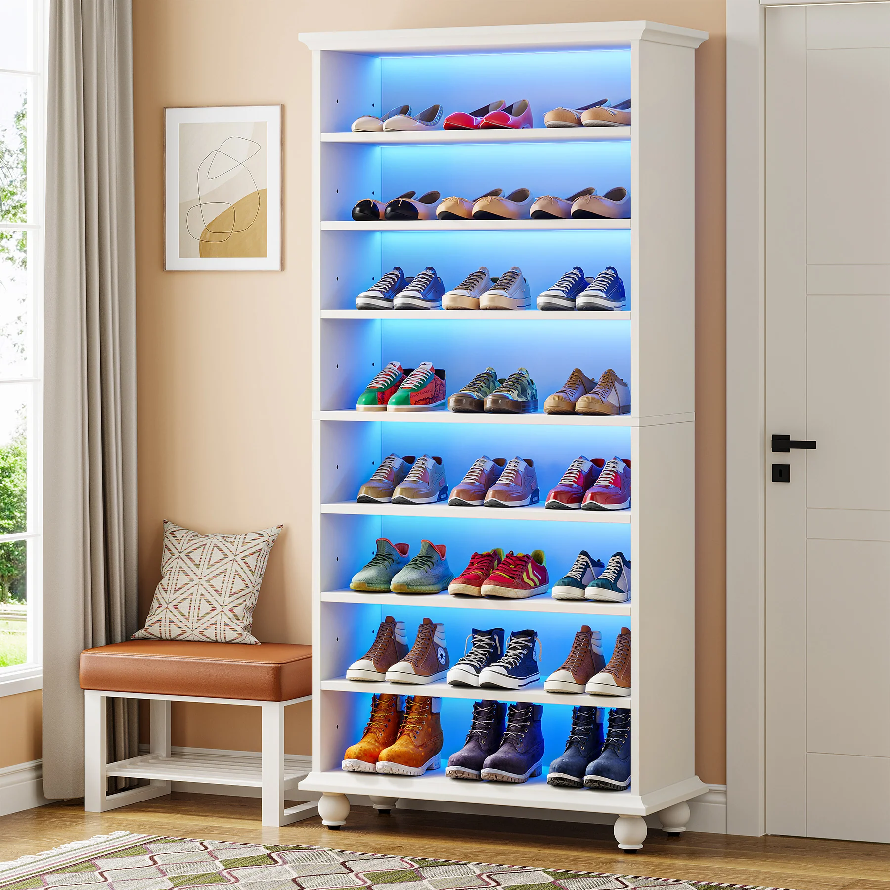 Tribesigns 69-Inch Tall Shoe Storage Cabinet with LED Lighting and Solid Wood Legs, 28-Inch Wide 30-Pair Shoe Rack Organizer - Image 6