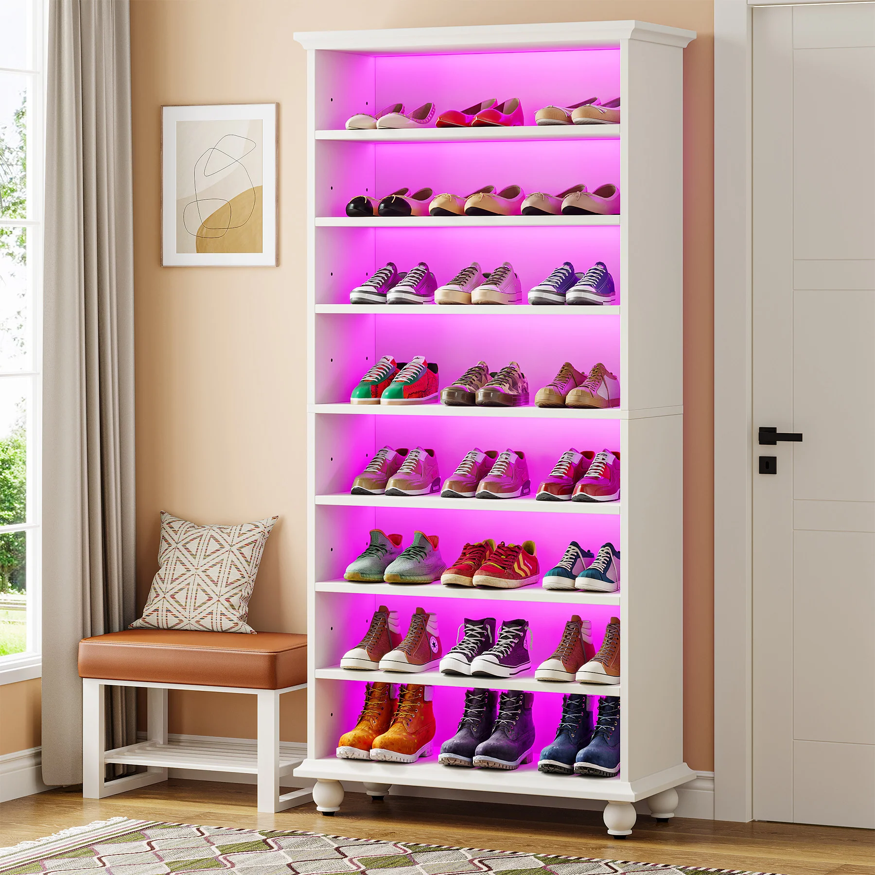 Tribesigns 69-Inch Tall Shoe Storage Cabinet with LED Lighting and Solid Wood Legs, 28-Inch Wide 30-Pair Shoe Rack Organizer - Image 7