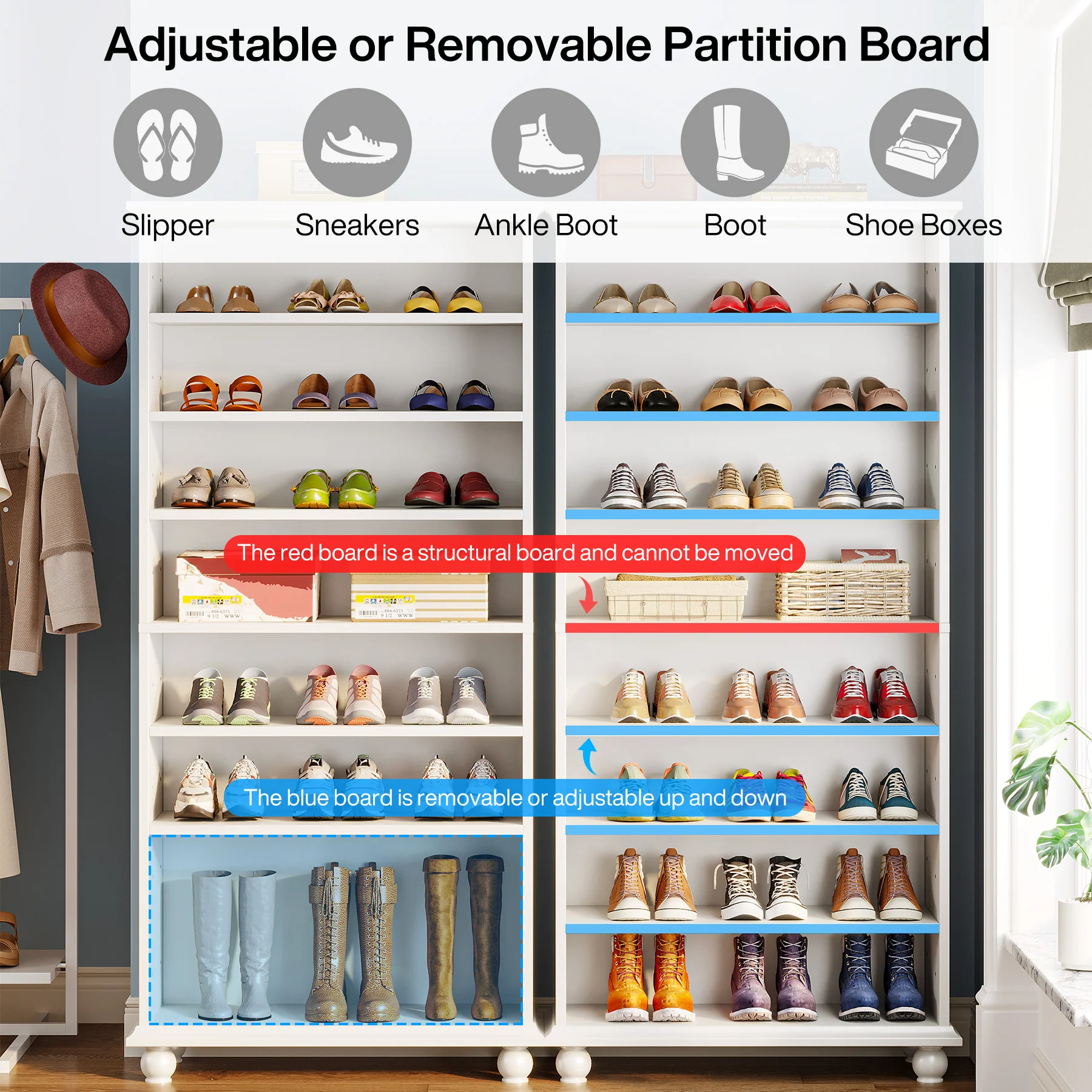 Tribesigns 69-Inch Tall Shoe Storage Cabinet with LED Lighting and Solid Wood Legs, 28-Inch Wide 30-Pair Shoe Rack Organizer - Image 9