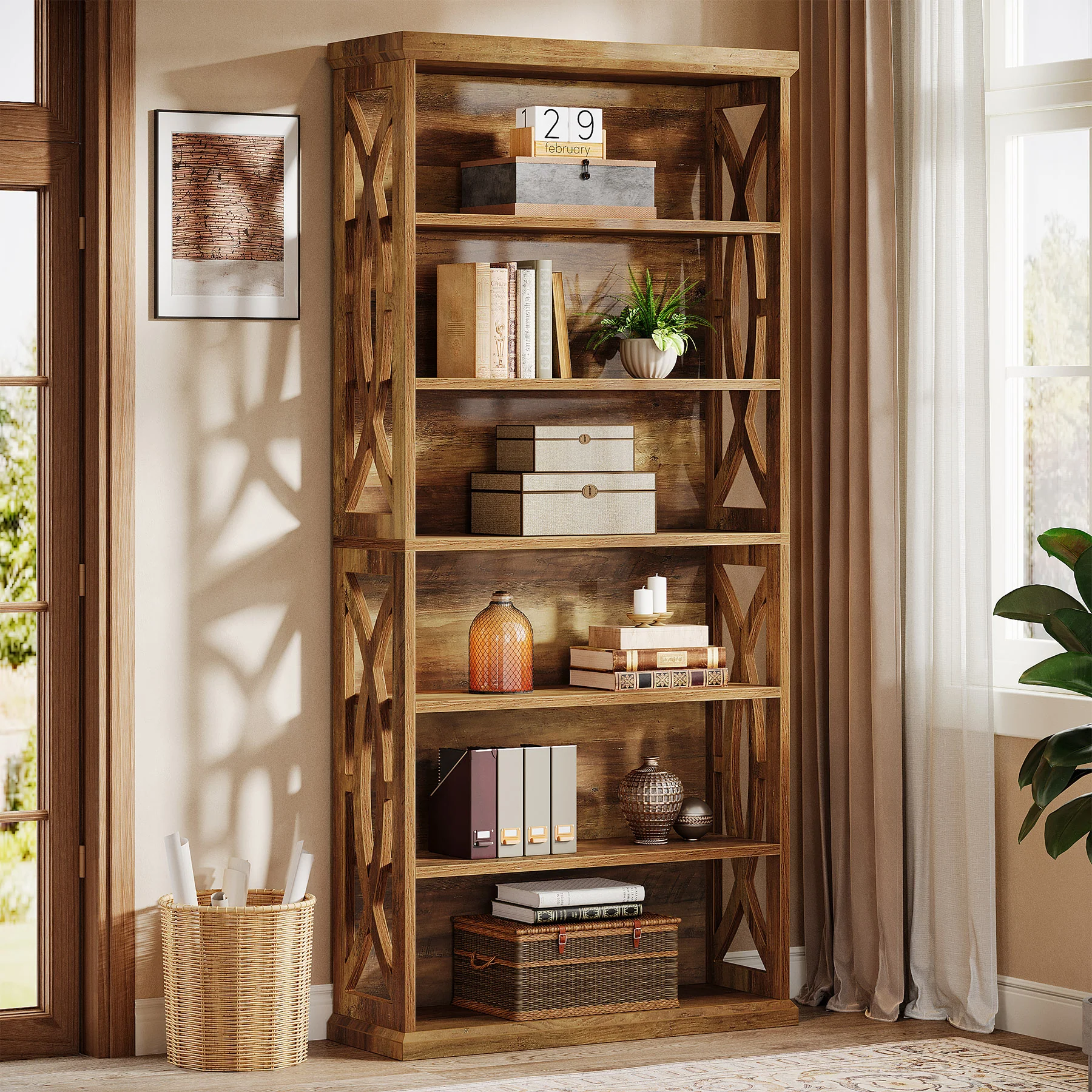 Tribesigns 70.8-Inch Tall Bookshelf, 6-Tier Rustic Wooden Bookcase with Anti-Tipping Kit - Image 5