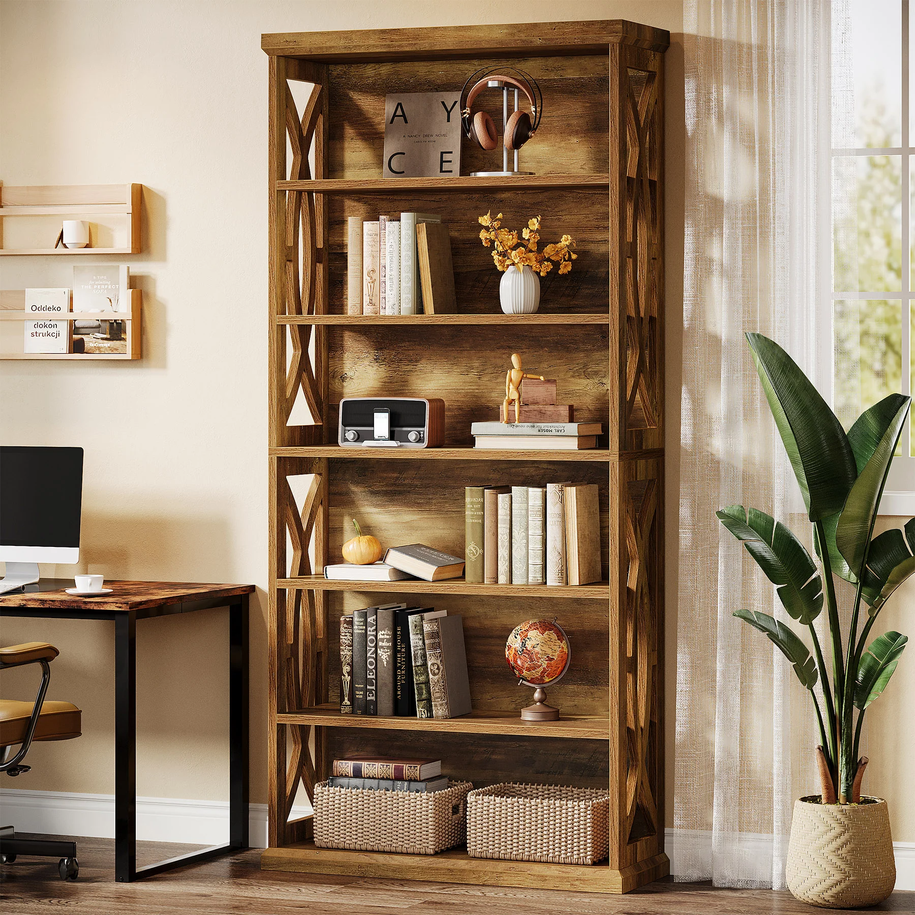 Tribesigns 70.8-Inch Tall Bookshelf, 6-Tier Rustic Wooden Bookcase with Anti-Tipping Kit - Image 6