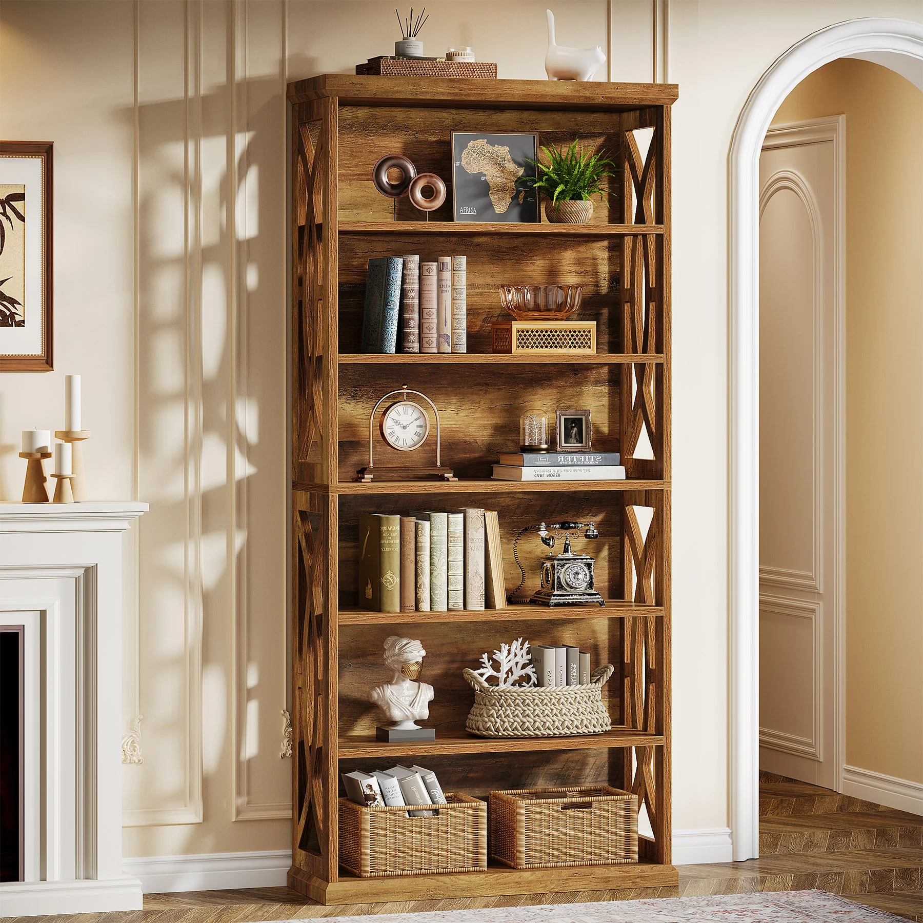 Tribesigns 70.8-Inch Tall Bookshelf, 6-Tier Rustic Wooden Bookcase with Anti-Tipping Kit - Image 7