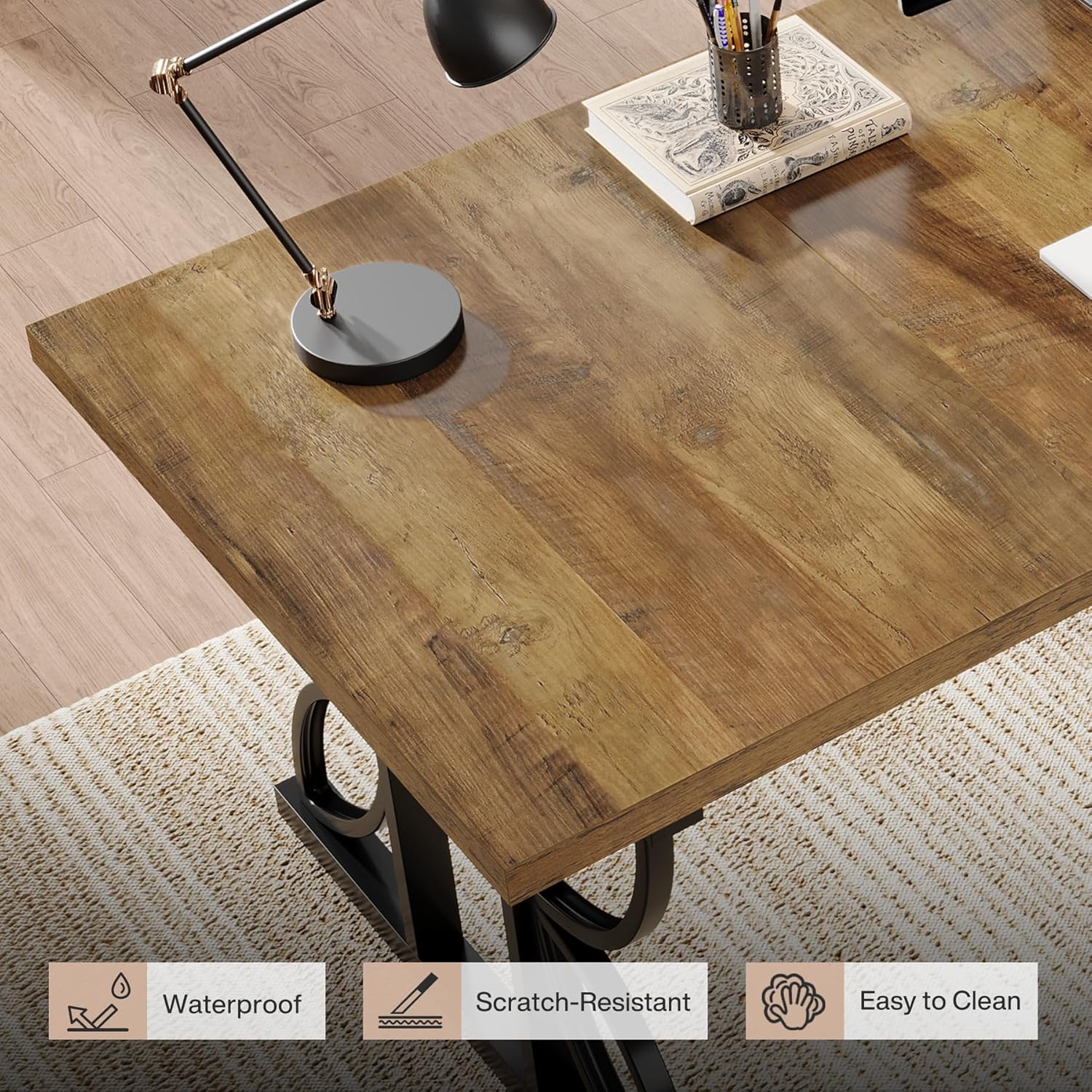 70.8" Industrial Computer Desk - Rustic Brown & Black Metal Frame Workstation - Image 9