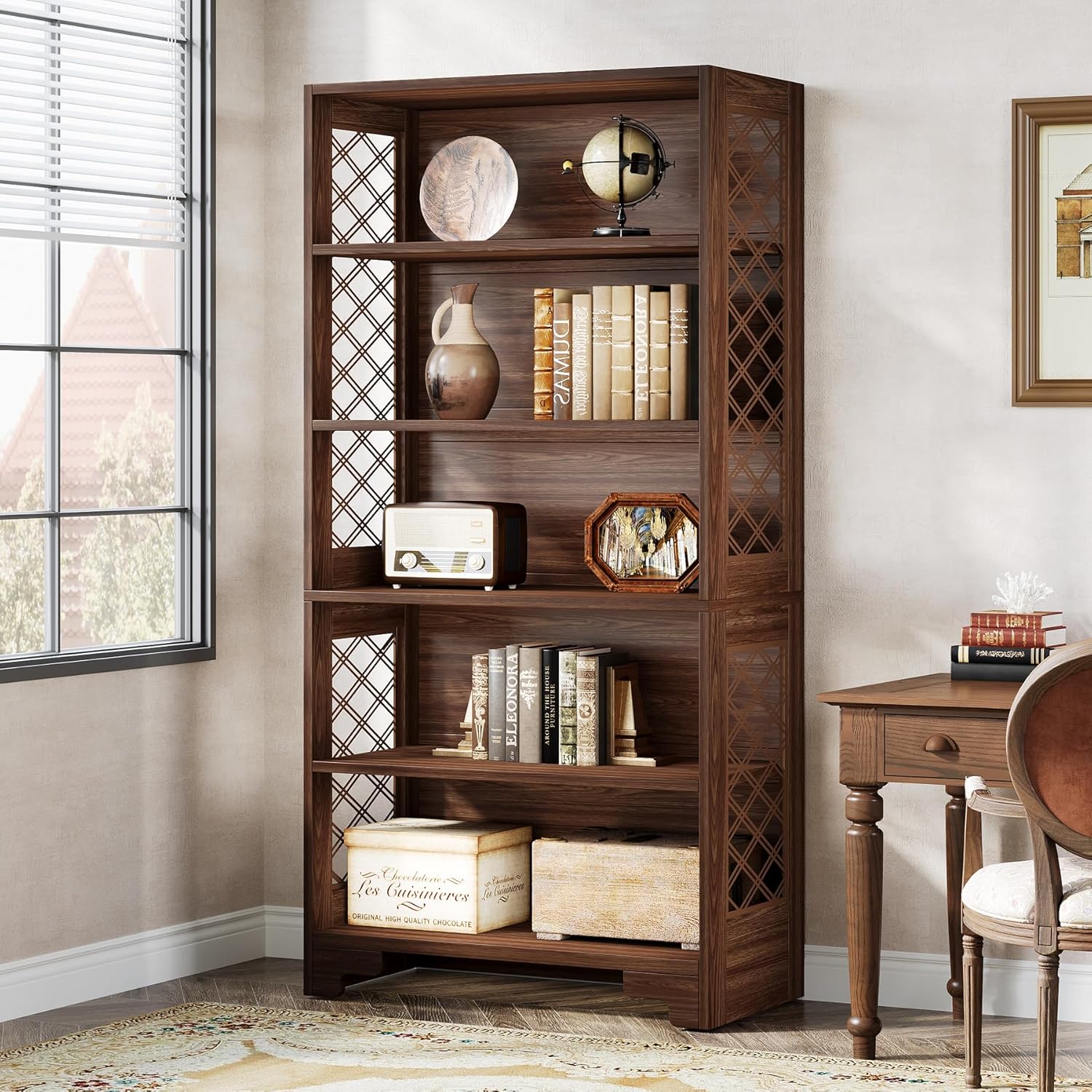 70.8" Mid-Century Bookcase - 6-Tier Vintage Display Shelf for Living Room & Home Office - Image 3
