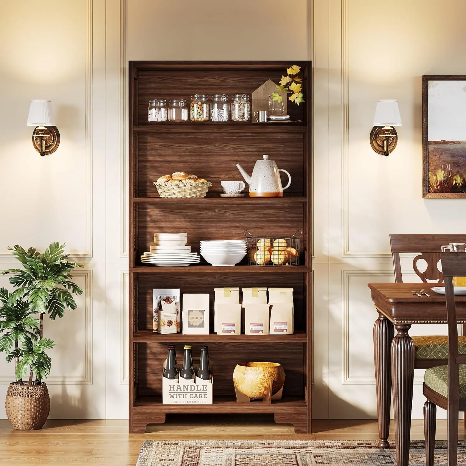70.8" Mid-Century Bookcase - 6-Tier Vintage Display Shelf for Living Room & Home Office - Image 4