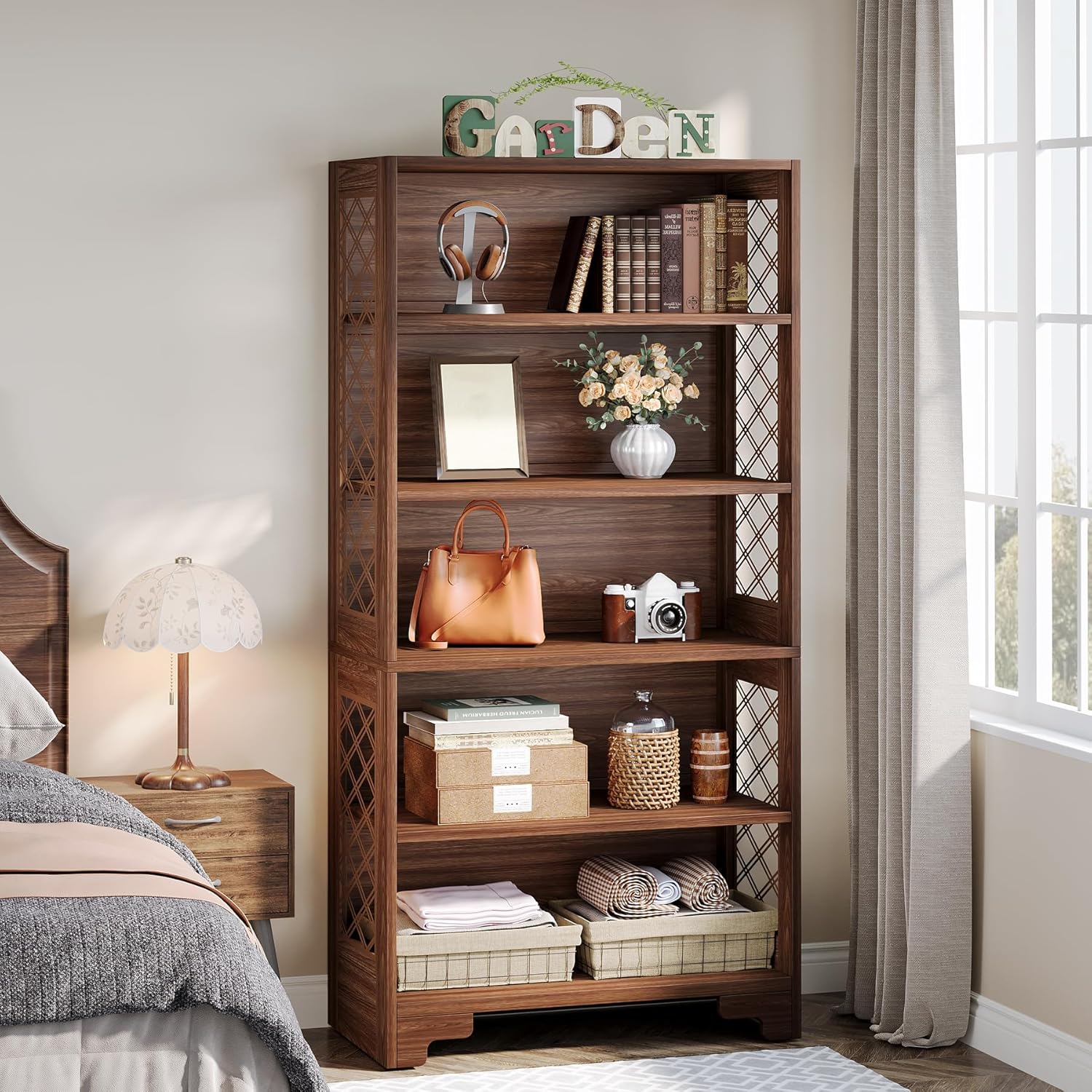 70.8" Mid-Century Bookcase - 6-Tier Vintage Display Shelf for Living Room & Home Office - Image 5