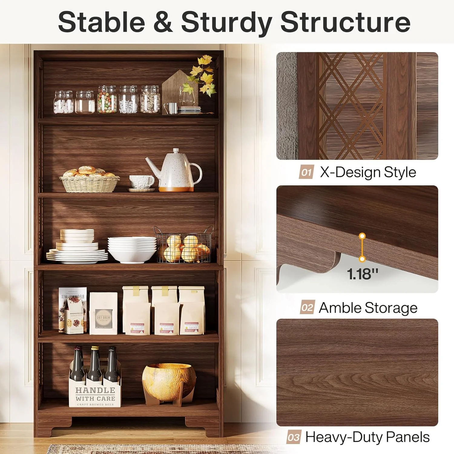 70.8" Mid-Century Bookcase - 6-Tier Vintage Display Shelf for Living Room & Home Office - Image 8