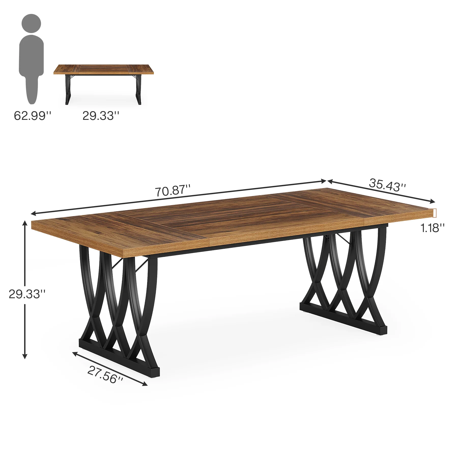 Tribesigns 70.86-Inch Dining Table for 6-8 People, Rectangular Kitchen Table with Heavy Duty Metal Frame for Dining Room and Kitchen - Image 2