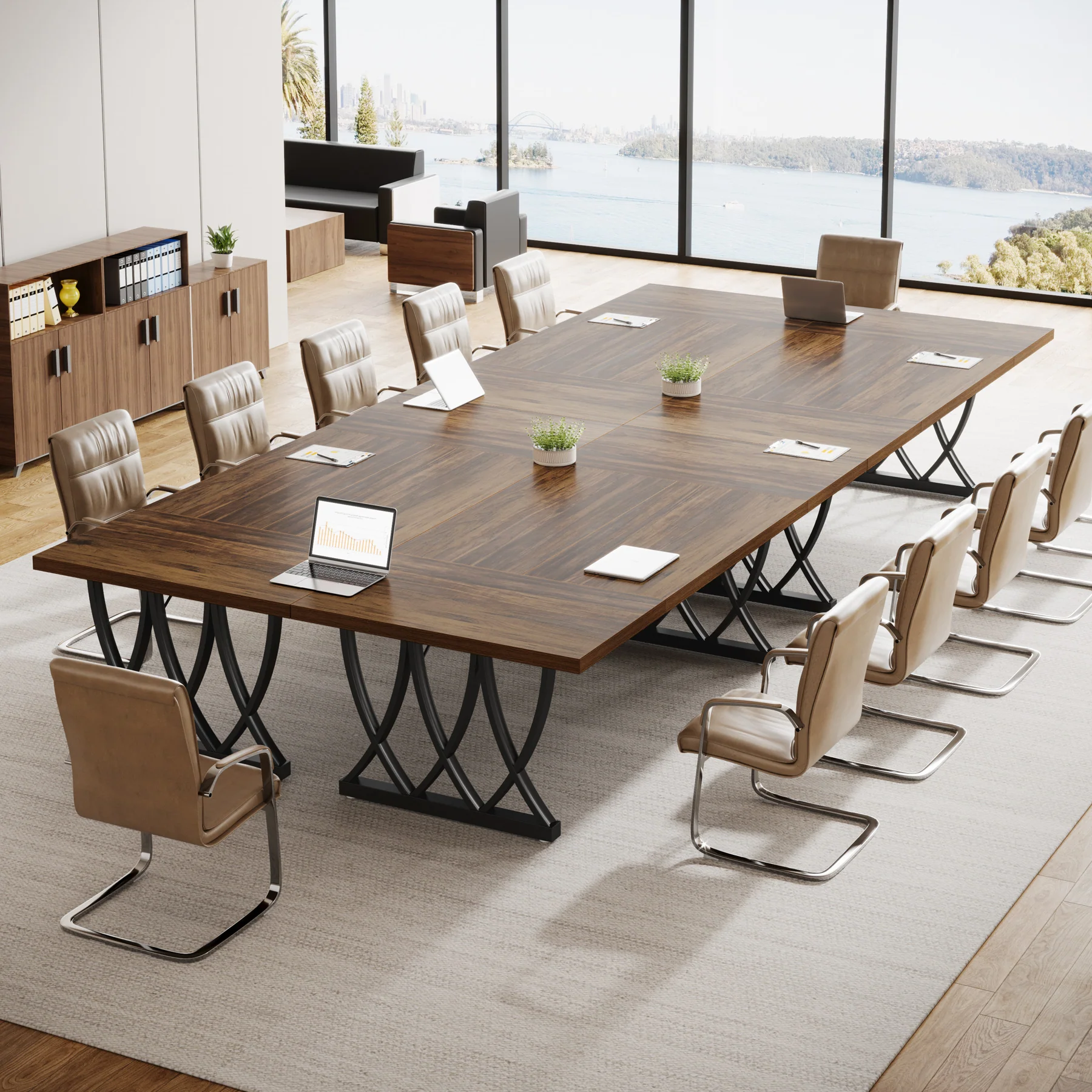Tribesigns 70.86-Inch Conference Table for 6-8 People, Rectangular Meeting Table with Curved Metal Support for Conference Room and Home Office - Image 3