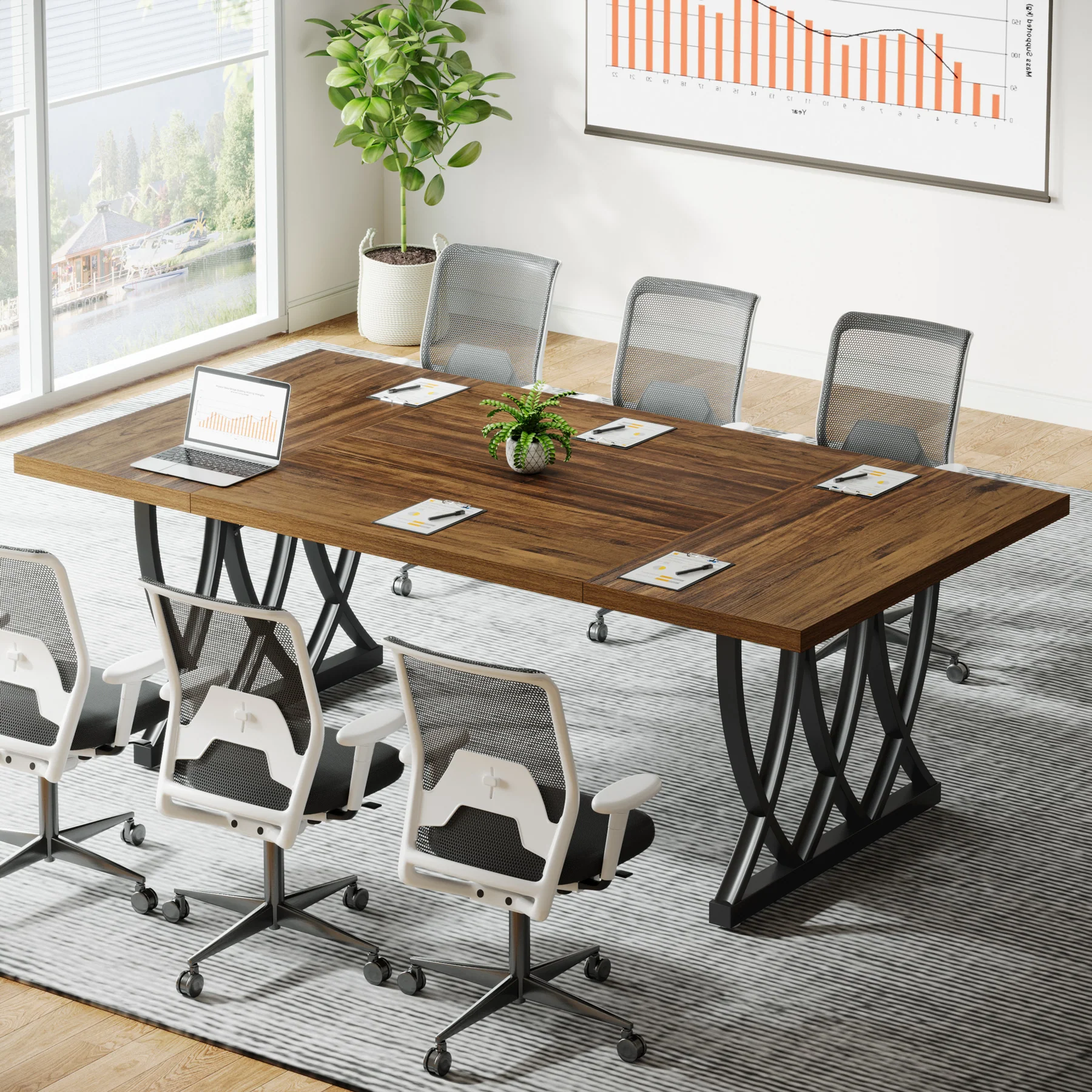 Tribesigns 70.86-Inch Conference Table for 6-8 People, Rectangular Meeting Table with Curved Metal Support for Conference Room and Home Office - Image 4