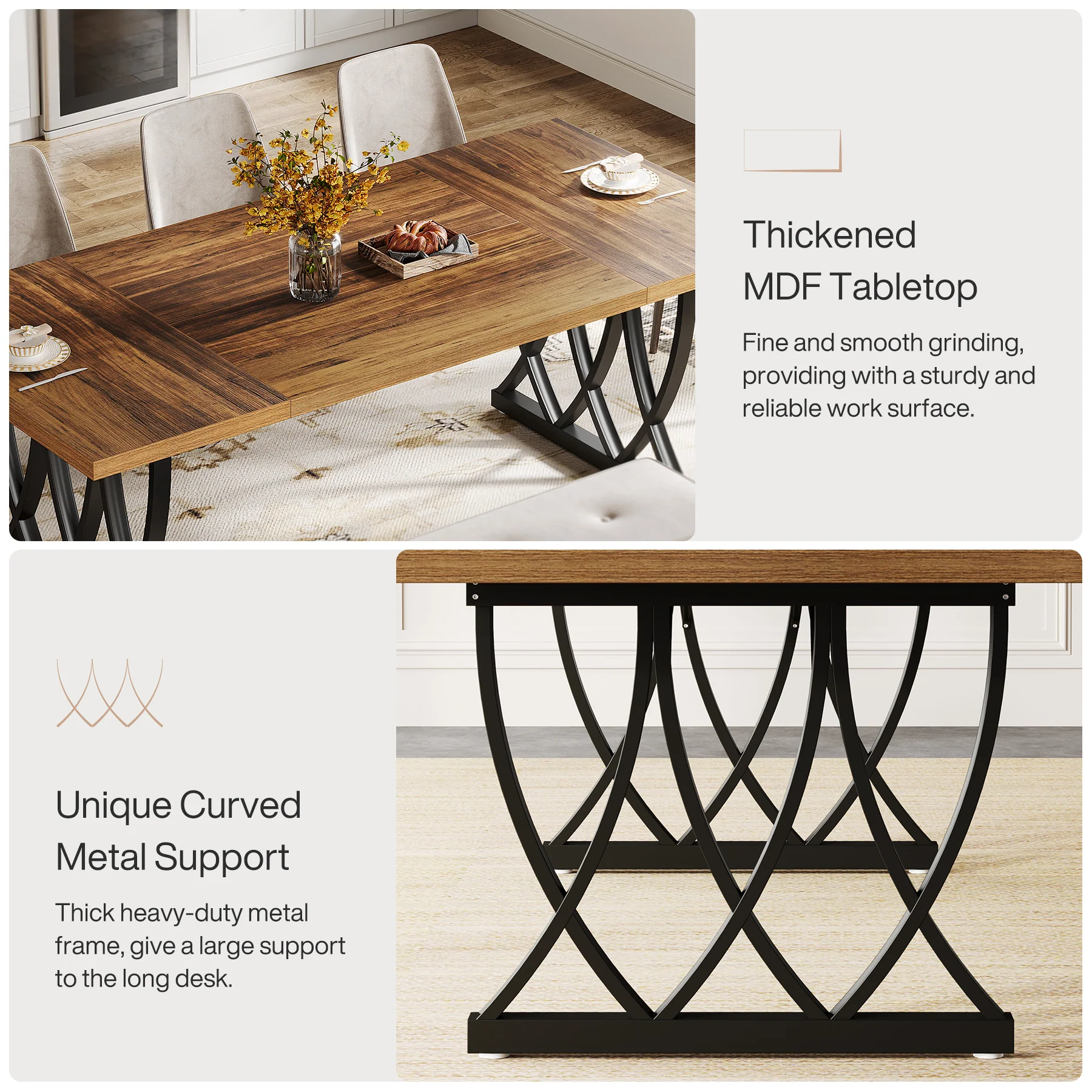 Tribesigns 70.86-Inch Dining Table for 6-8 People, Rectangular Kitchen Table with Heavy Duty Metal Frame for Dining Room and Kitchen - Image 3