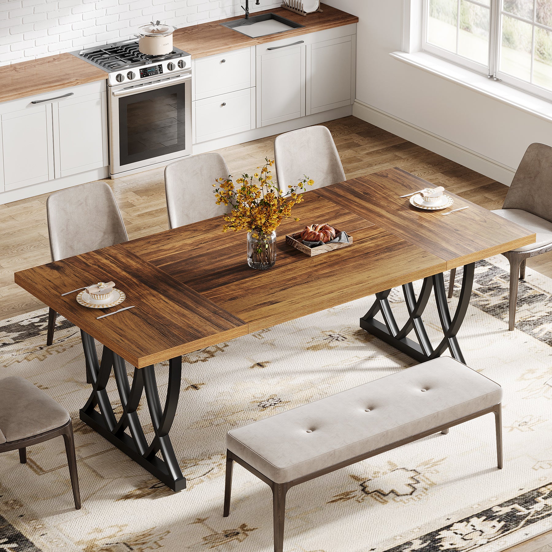 Tribesigns 70.86-Inch Dining Table for 6-8 People, Rectangular Kitchen Table with Heavy Duty Metal Frame for Dining Room and Kitchen - Image 6