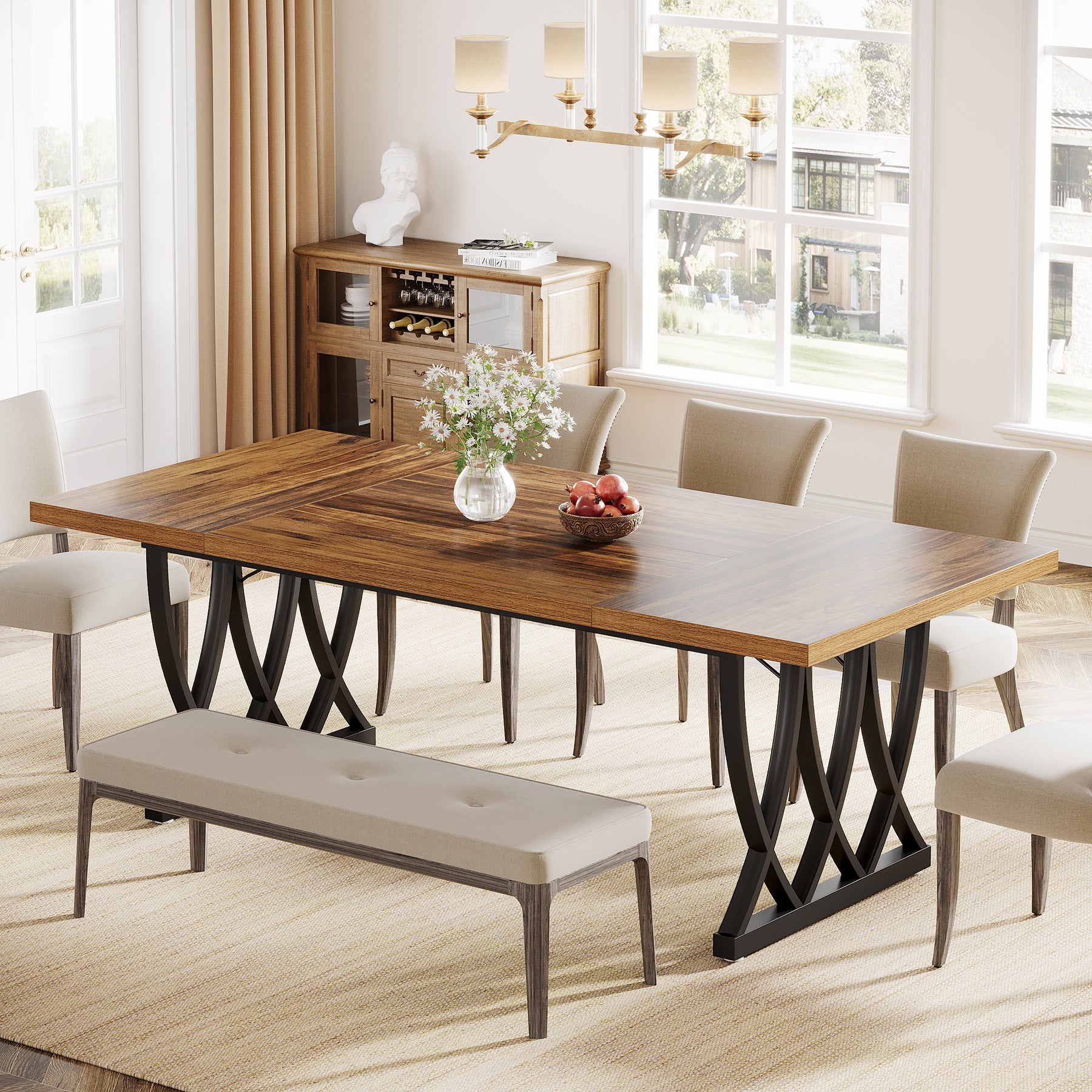 Tribesigns 70.86-Inch Dining Table for 6-8 People, Rectangular Kitchen Table with Heavy Duty Metal Frame for Dining Room and Kitchen - Image 8
