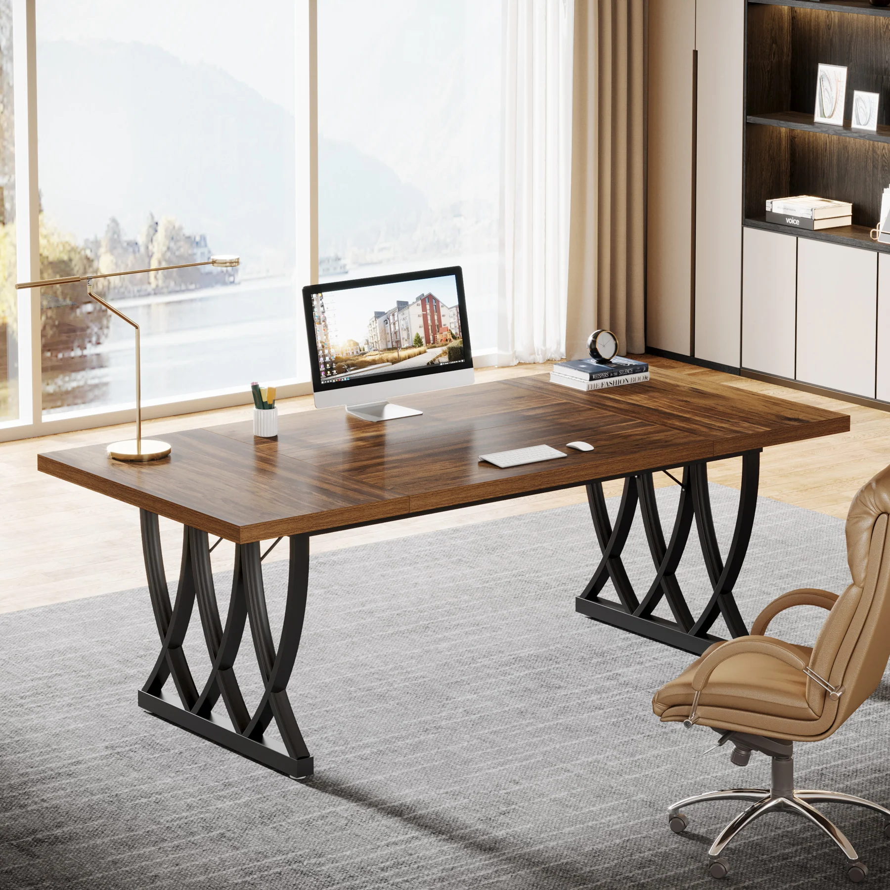 Tribesigns 70.86-Inch Executive Desk, Large Home Office Computer Desk with Trestle Metal Frame for Study and Writing - Image 10
