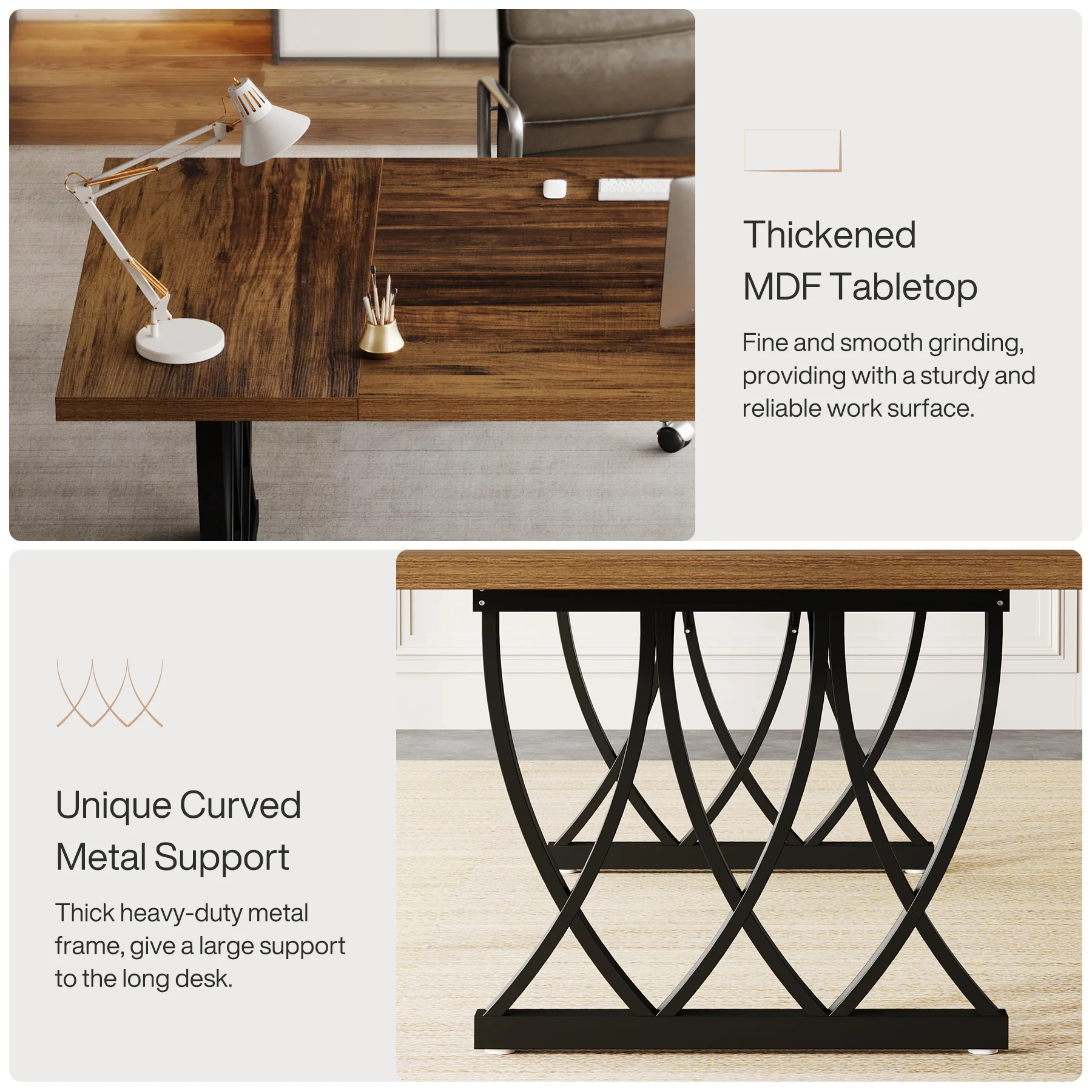 Tribesigns 70.86-Inch Executive Desk, Large Home Office Computer Desk with Trestle Metal Frame for Study and Writing - Image 3