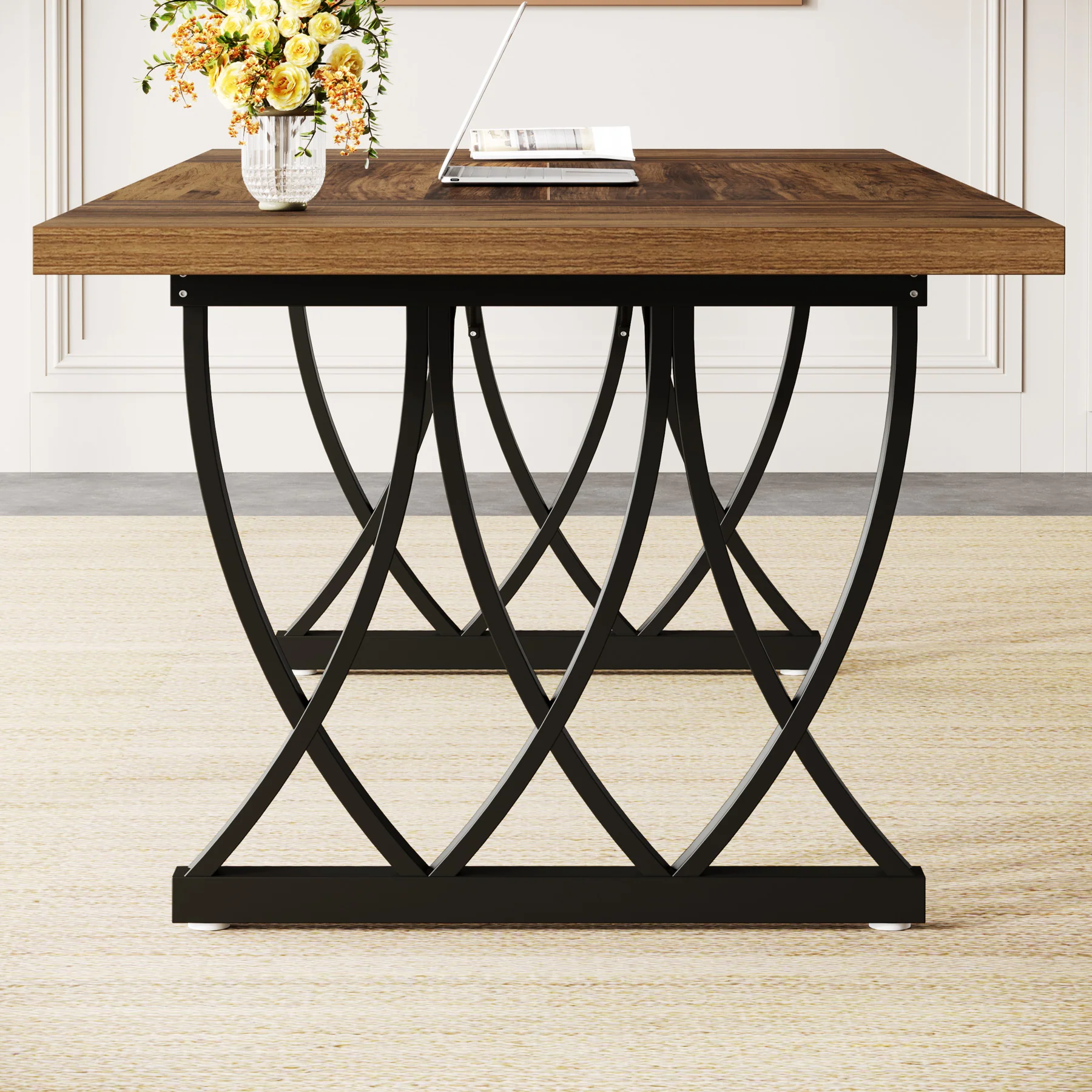 Tribesigns 70.86-Inch Executive Desk, Large Home Office Computer Desk with Trestle Metal Frame for Study and Writing - Image 4
