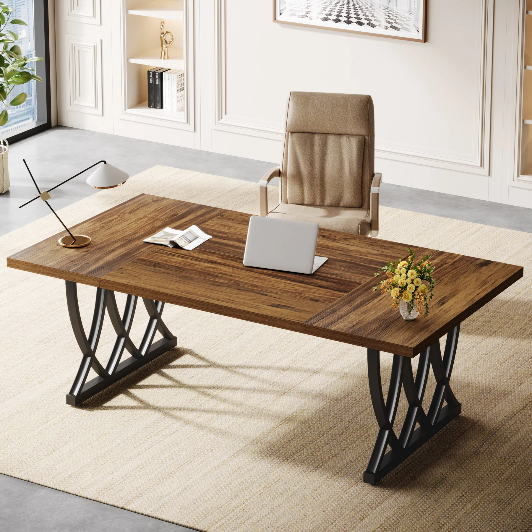 Tribesigns 70.86-Inch Executive Desk, Large Home Office Computer Desk with Trestle Metal Frame for Study and Writing - Image 5