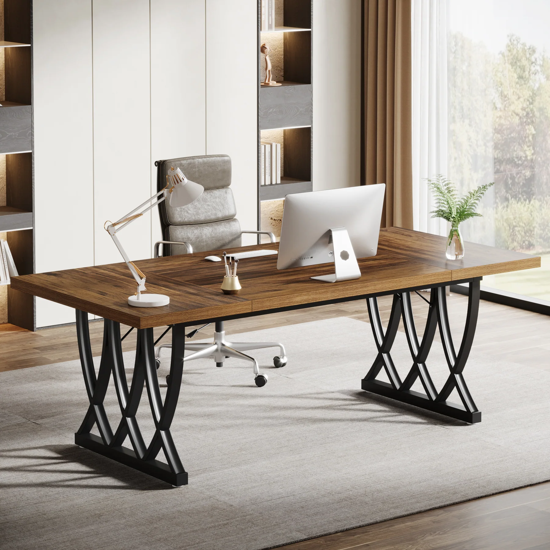 Tribesigns 70.86-Inch Executive Desk, Large Home Office Computer Desk with Trestle Metal Frame for Study and Writing - Image 6