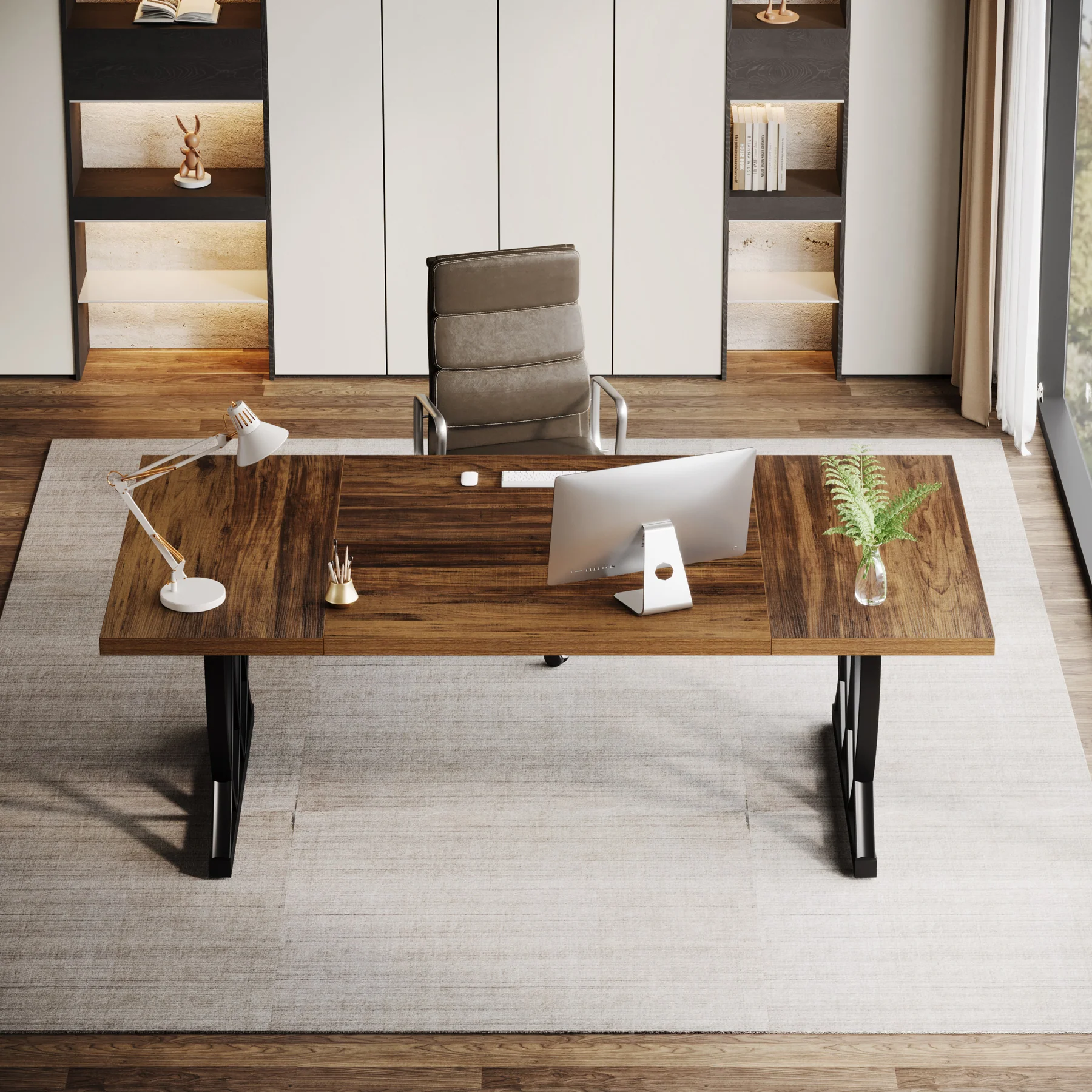 Tribesigns 70.86-Inch Executive Desk, Large Home Office Computer Desk with Trestle Metal Frame for Study and Writing - Image 7