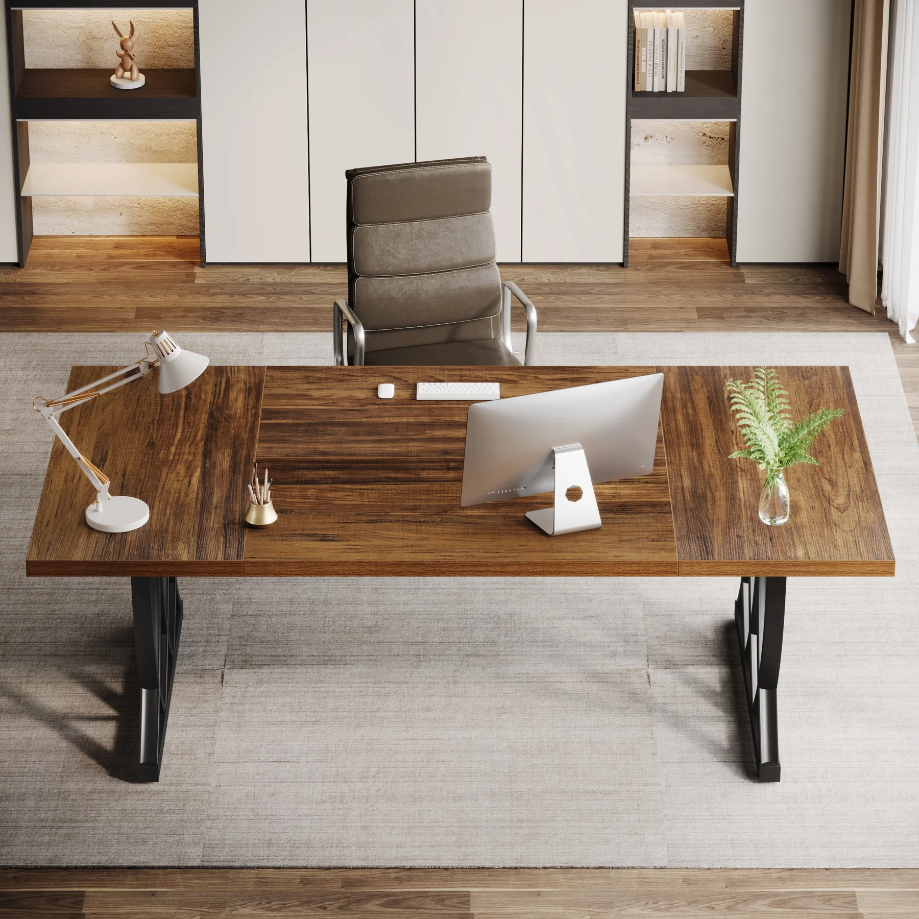 Tribesigns 70.86-Inch Executive Desk, Large Home Office Computer Desk with Trestle Metal Frame for Study and Writing - Image 8