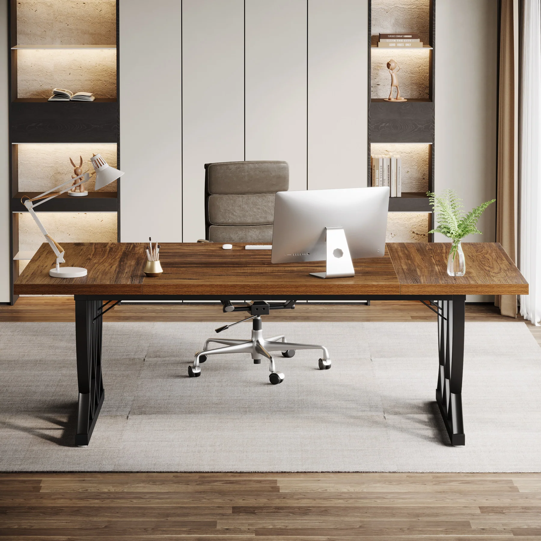 Tribesigns 70.86-Inch Executive Desk, Large Home Office Computer Desk with Trestle Metal Frame for Study and Writing - Image 9