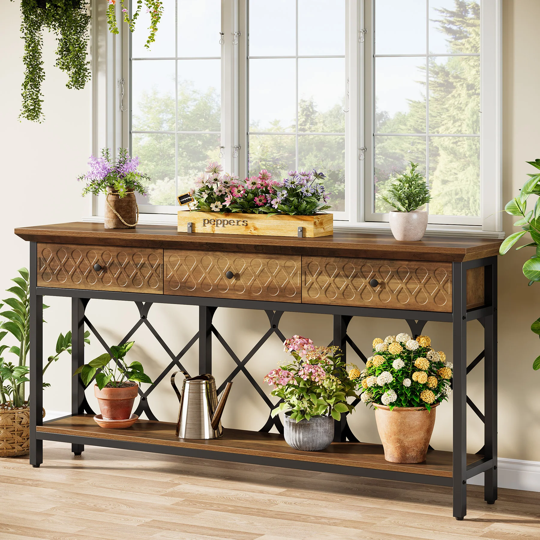 Tribesigns 70.86-Inch Extra Long Console Table with 3 Drawers and Storage Shelf, Industrial Narrow Sofa Table for Living Room Entryway and Hallway - Image 9