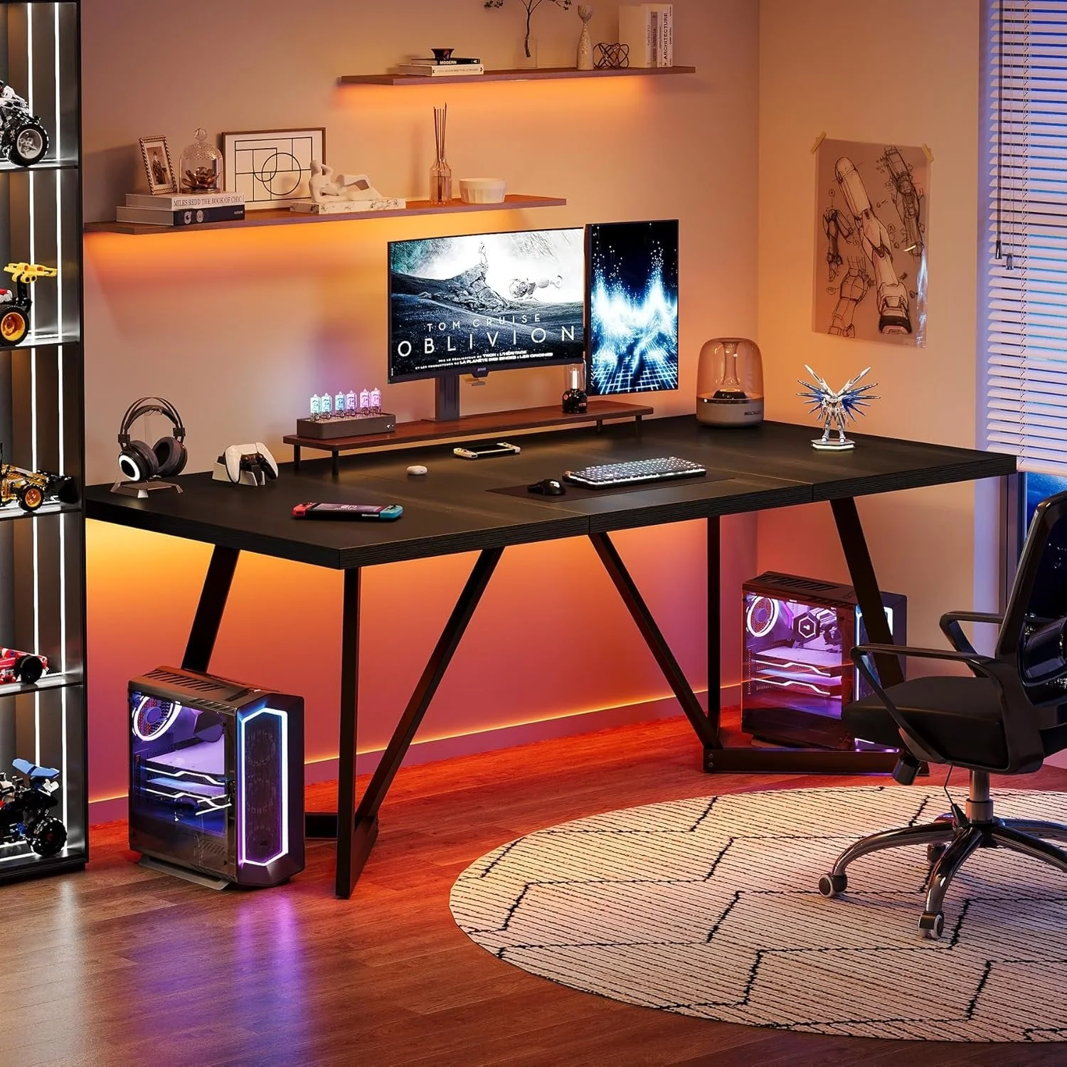 70.86-Inch Modern Executive Desk, Black Office Workstation with Sturdy Metal Frame - Image 4