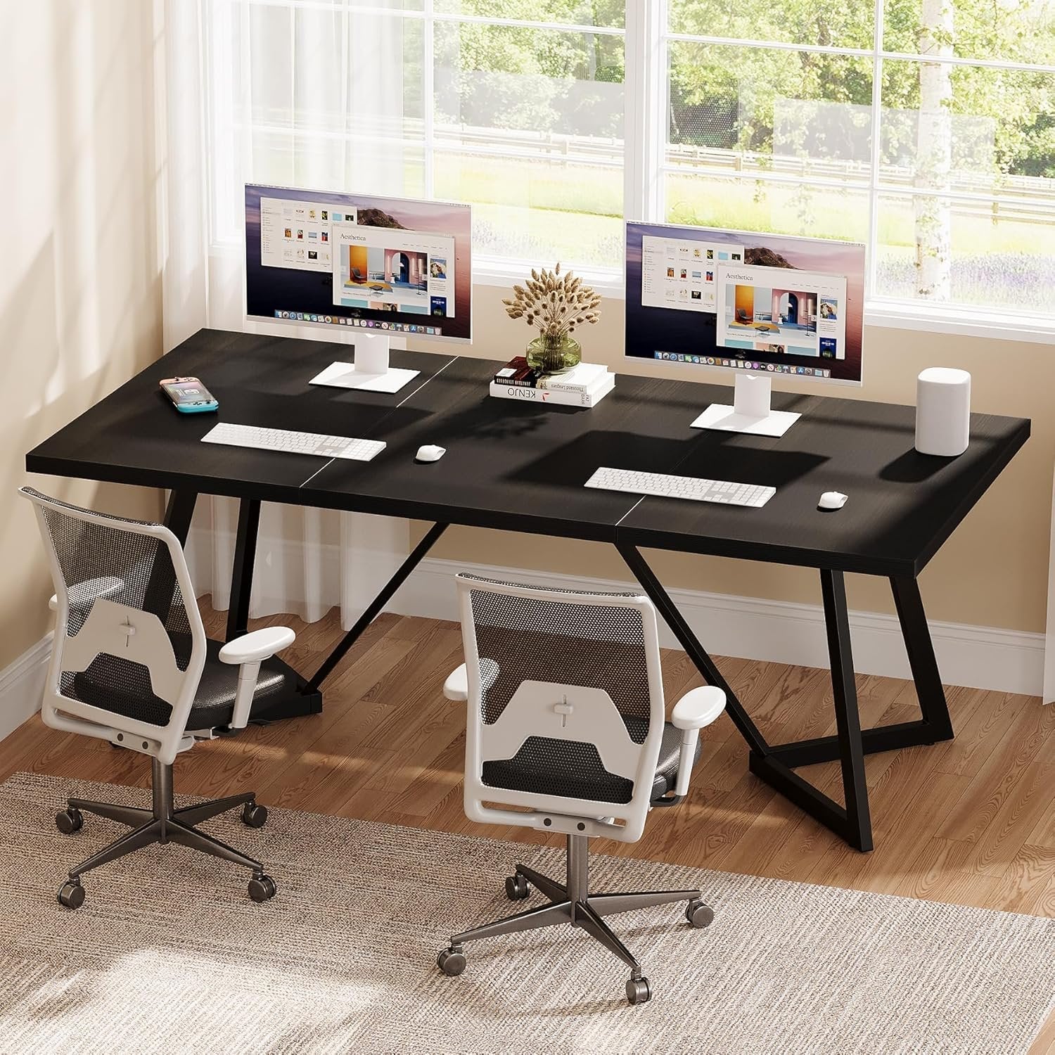 70.86-Inch Modern Executive Desk, Black Office Workstation with Sturdy Metal Frame - Image 5
