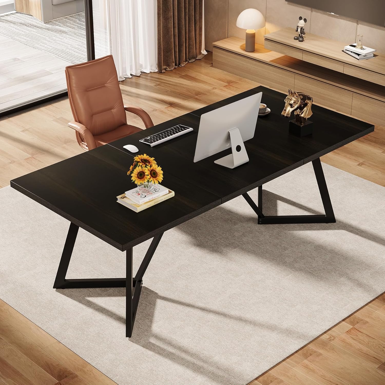 70.86-Inch Modern Executive Desk, Black Office Workstation with Sturdy Metal Frame - Image 7