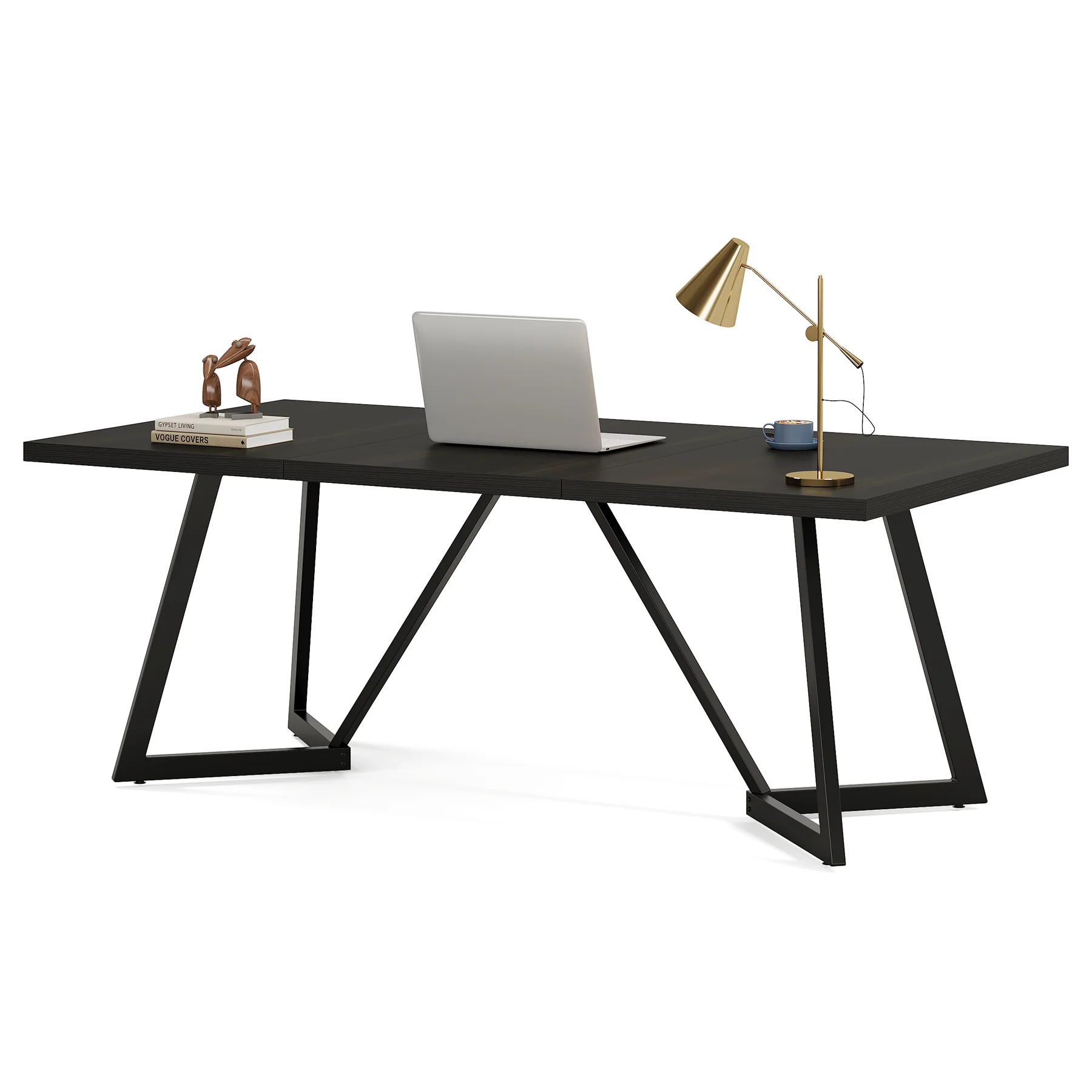 70.86-Inch Modern Executive Desk, Black Office Workstation with Sturdy Metal Frame - Image 8
