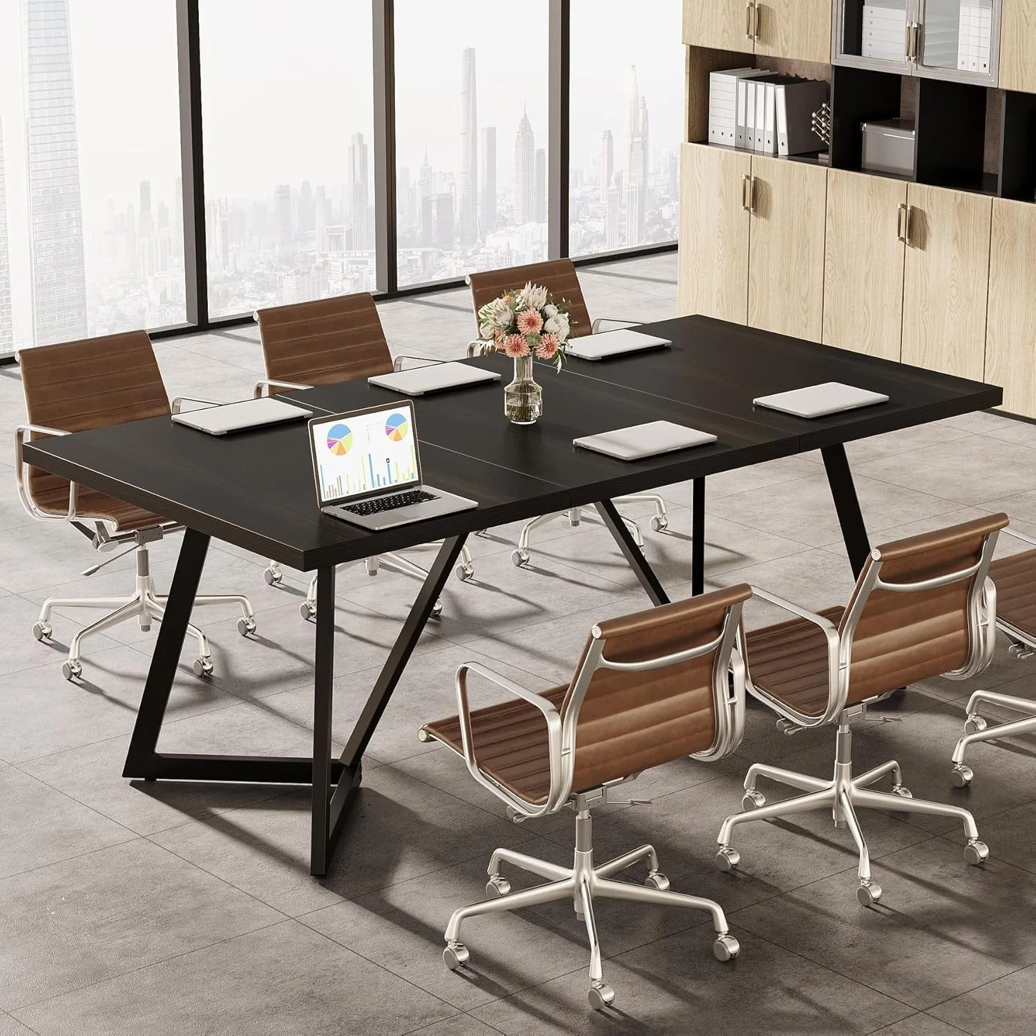70.86" Modern Conference Table, Sleek Black Rectangular Desk with Sturdy Metal Frame - Image 3