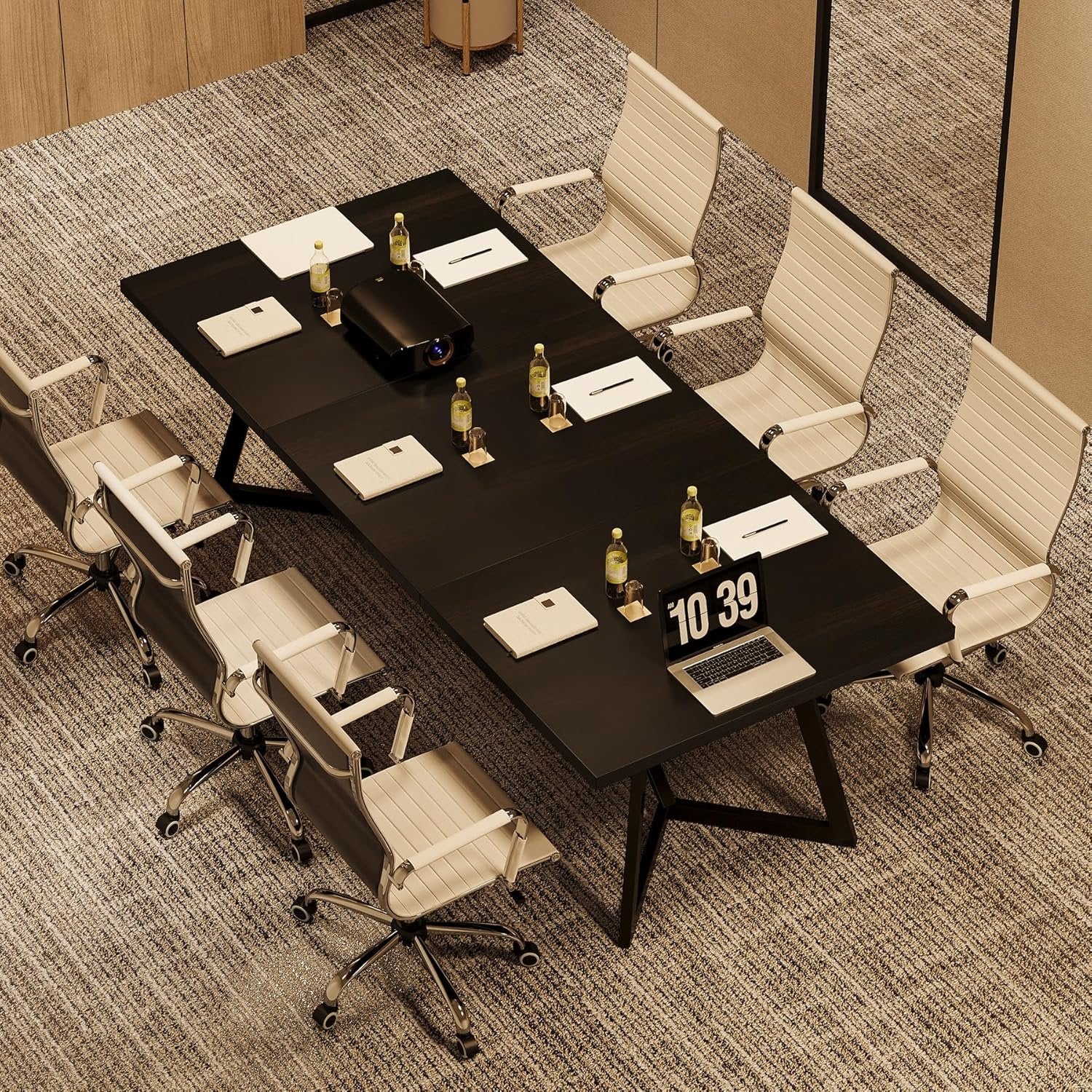 70.86" Modern Conference Table, Sleek Black Rectangular Desk with Sturdy Metal Frame - Image 4
