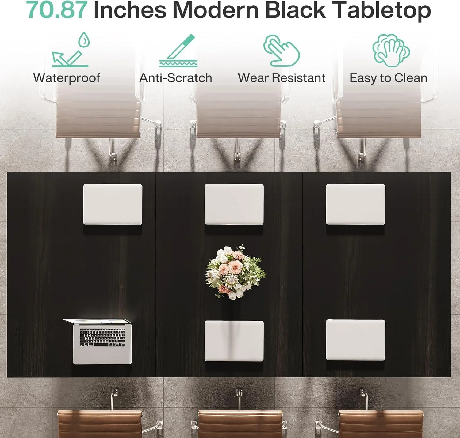 70.86" Modern Conference Table, Sleek Black Rectangular Desk with Sturdy Metal Frame - Image 5