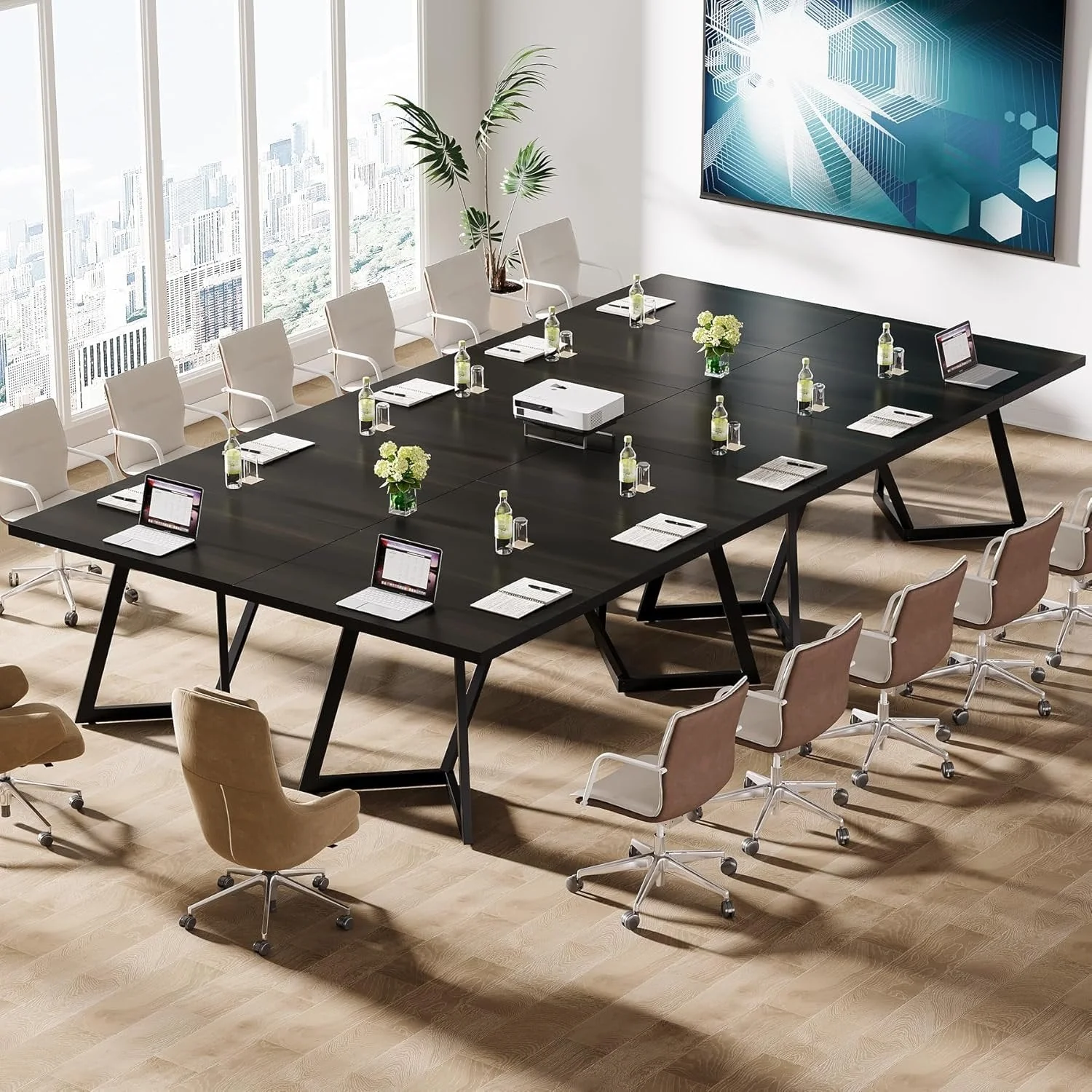 70.86" Modern Conference Table, Sleek Black Rectangular Desk with Sturdy Metal Frame - Image 7