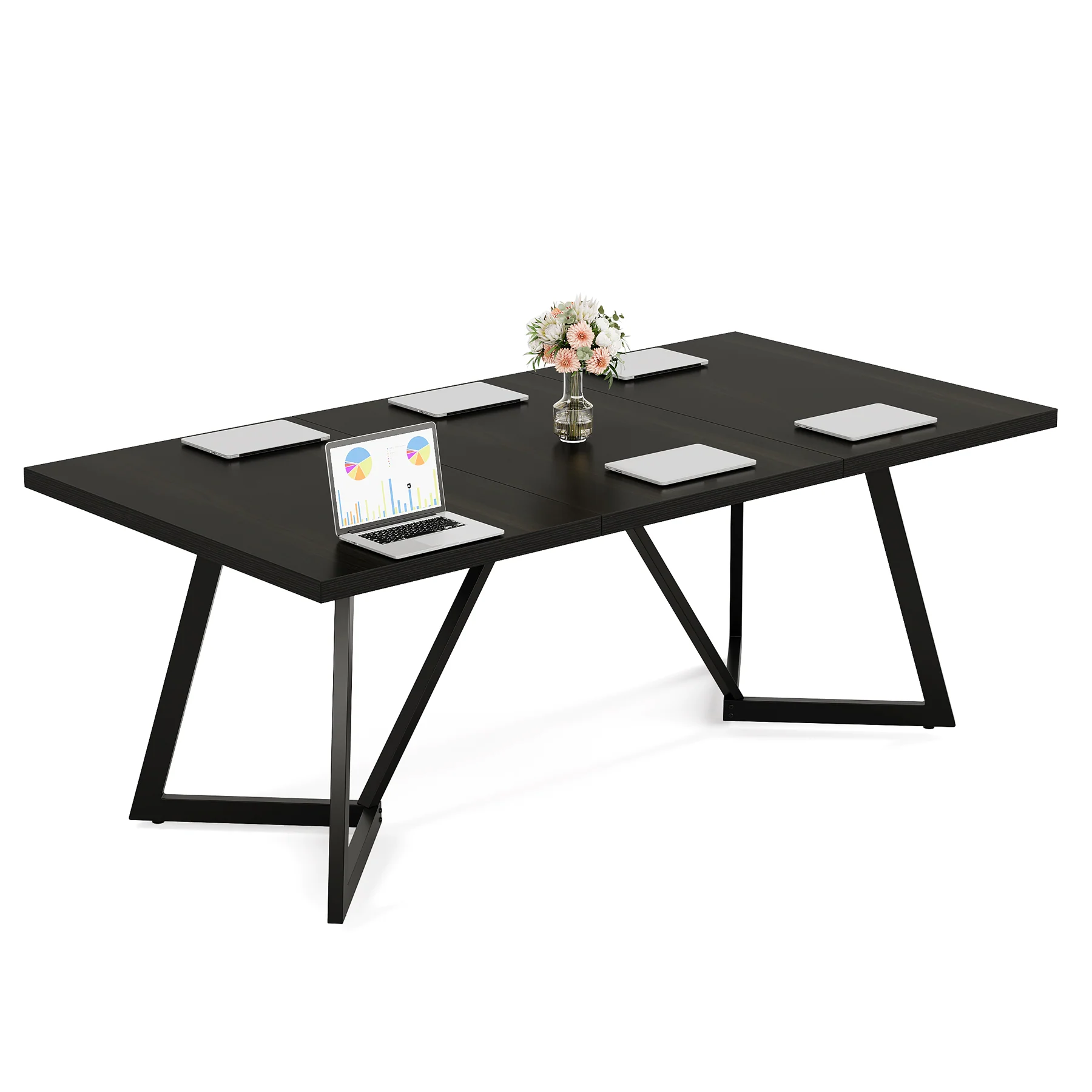 70.86" Modern Conference Table, Sleek Black Rectangular Desk with Sturdy Metal Frame - Image 8