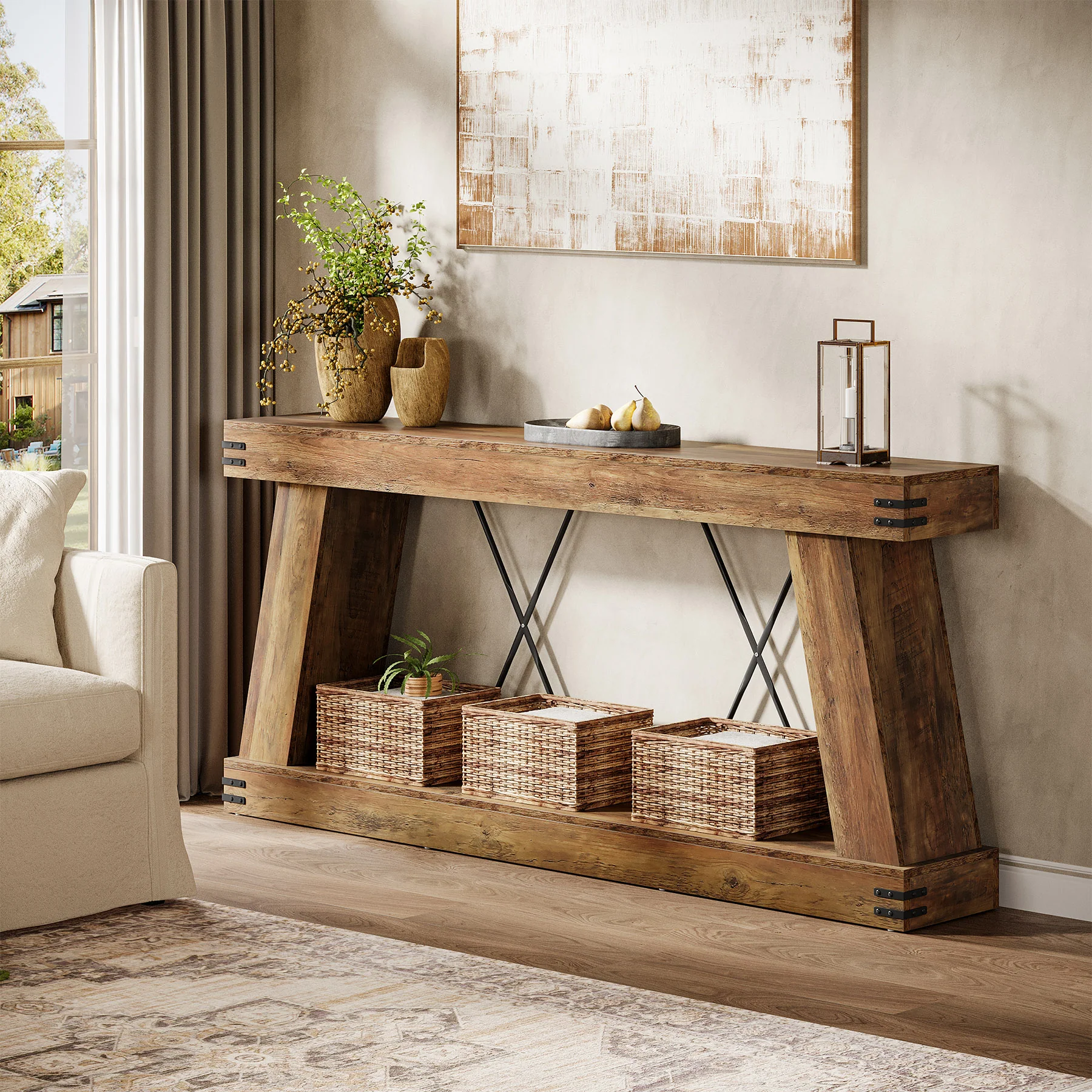 70.87" Farmhouse Console Table, Industrial Long Sofa Table with Storage for Entryway and Living Room - Image 11