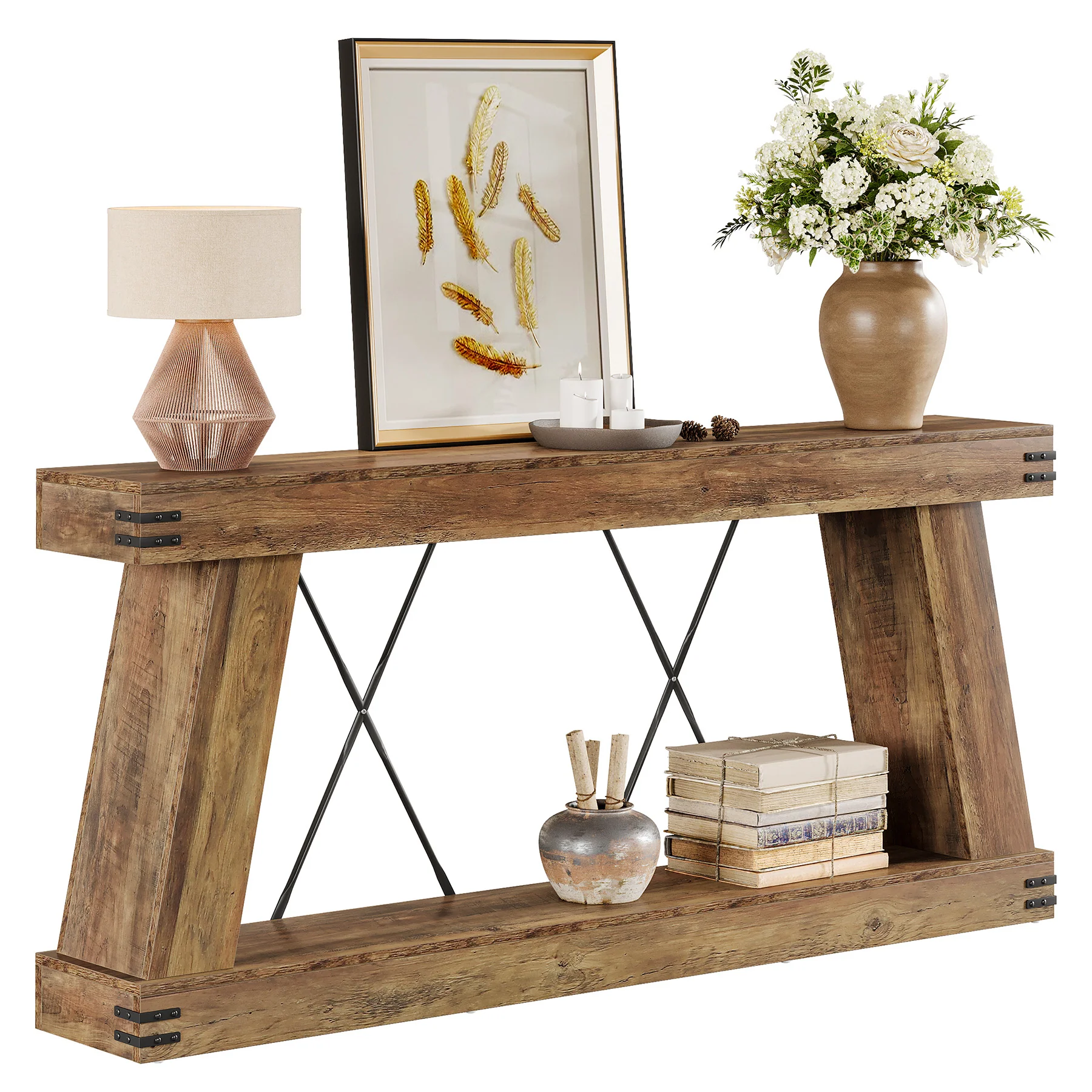 70.87" Farmhouse Console Table, Industrial Long Sofa Table with Storage for Entryway and Living Room - Image 12