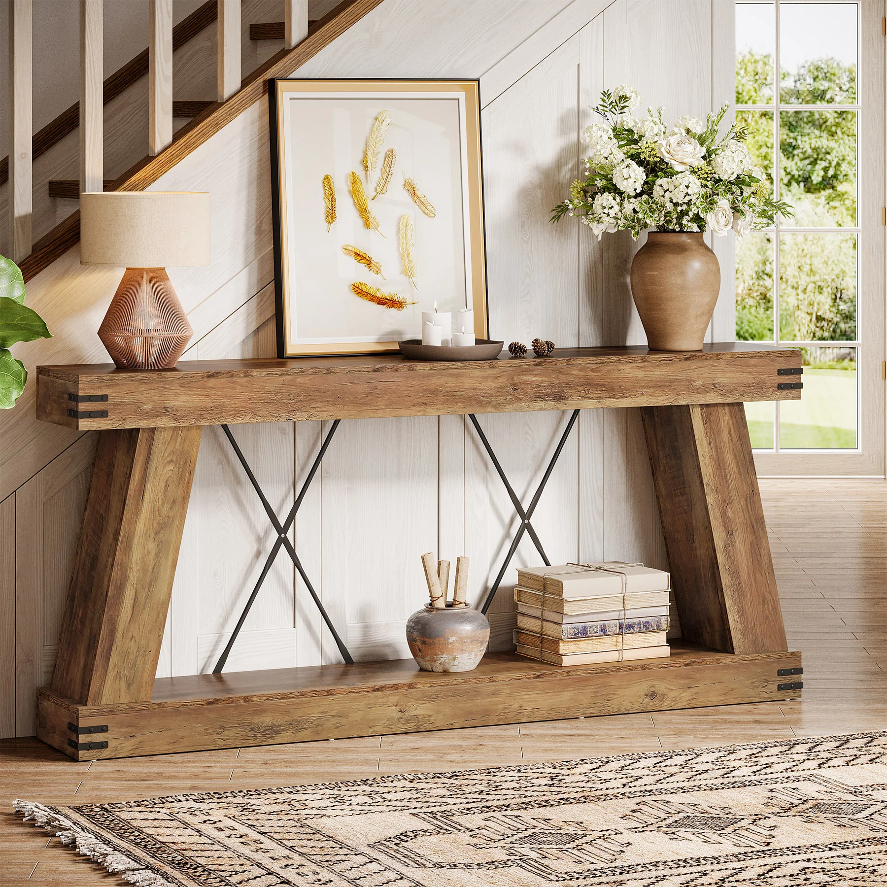70.87" Farmhouse Console Table, Industrial Long Sofa Table with Storage for Entryway and Living Room - Image 3