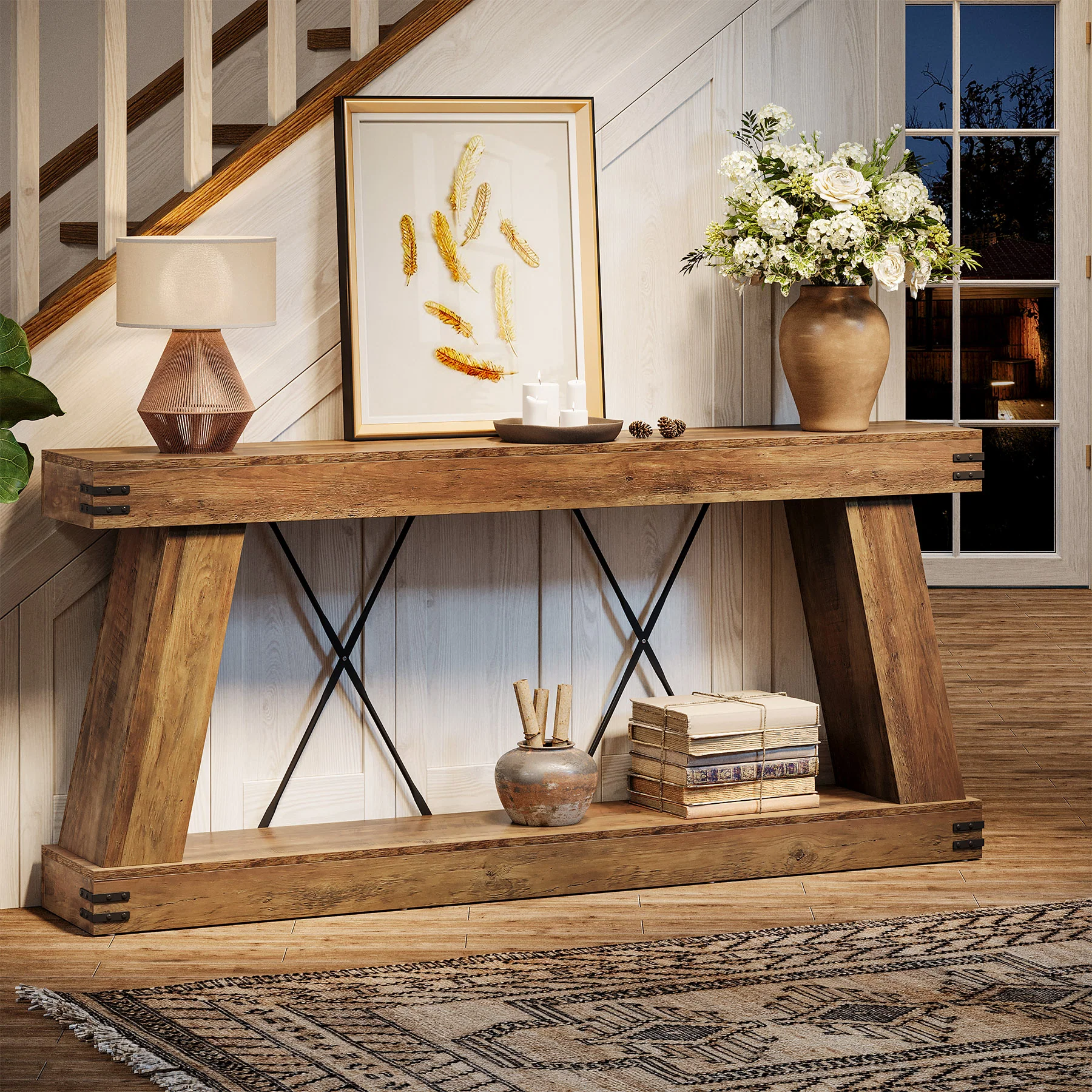70.87" Farmhouse Console Table, Industrial Long Sofa Table with Storage for Entryway and Living Room - Image 4