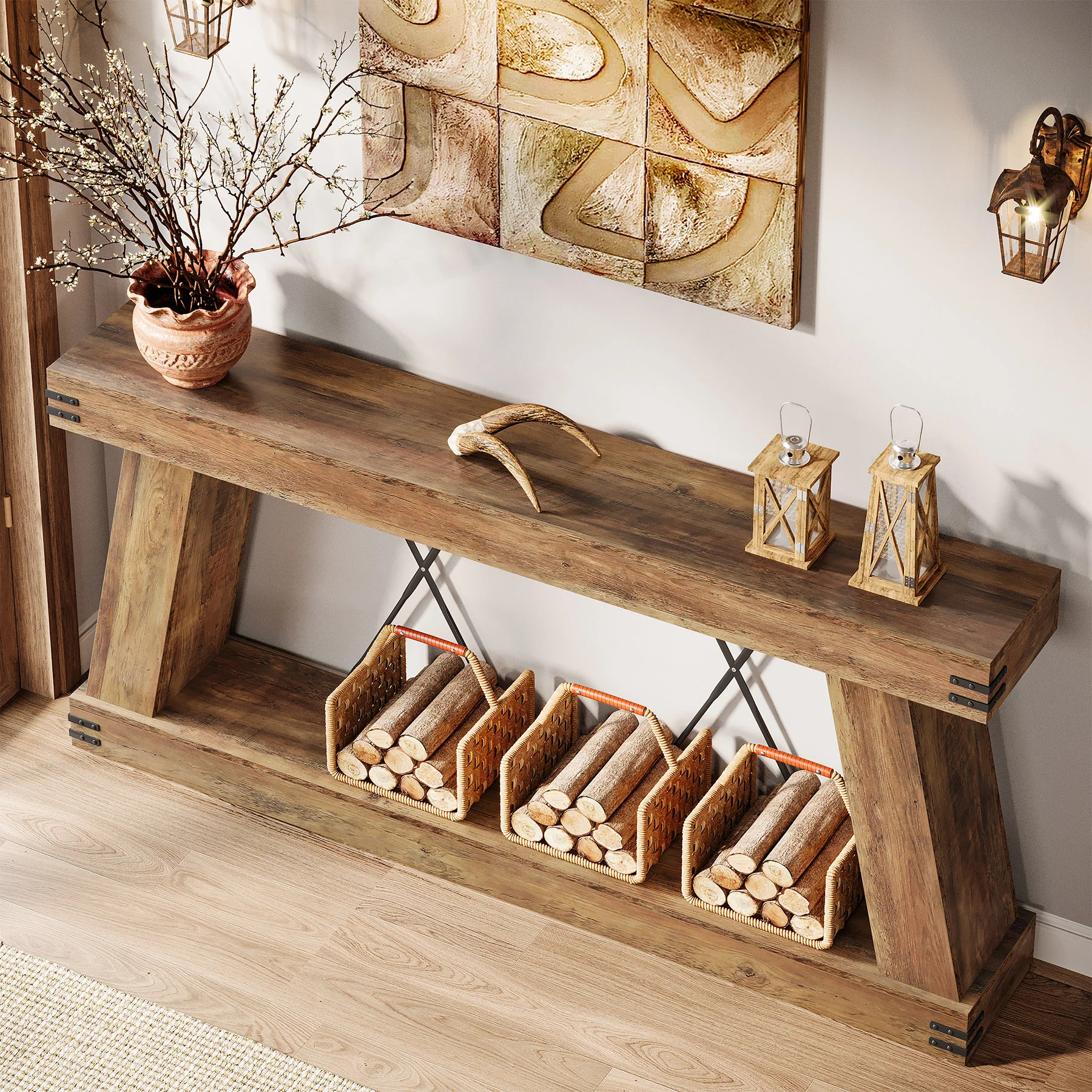 70.87" Farmhouse Console Table, Industrial Long Sofa Table with Storage for Entryway and Living Room - Image 5
