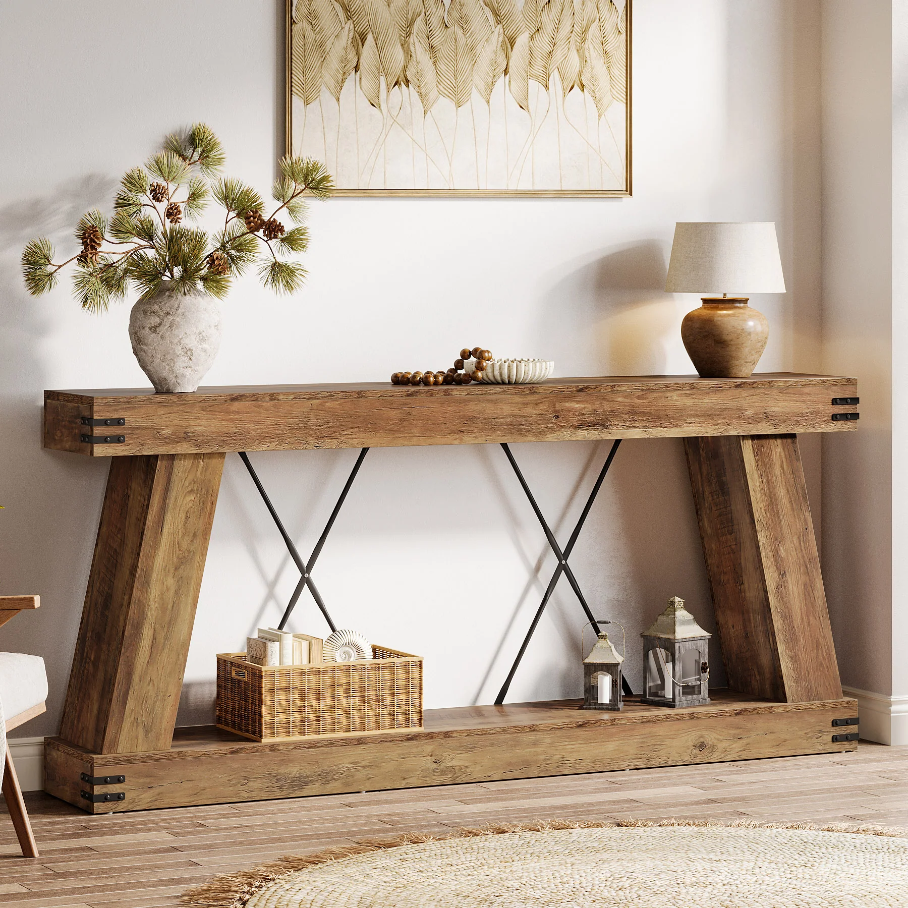 70.87" Farmhouse Console Table, Industrial Long Sofa Table with Storage for Entryway and Living Room - Image 6