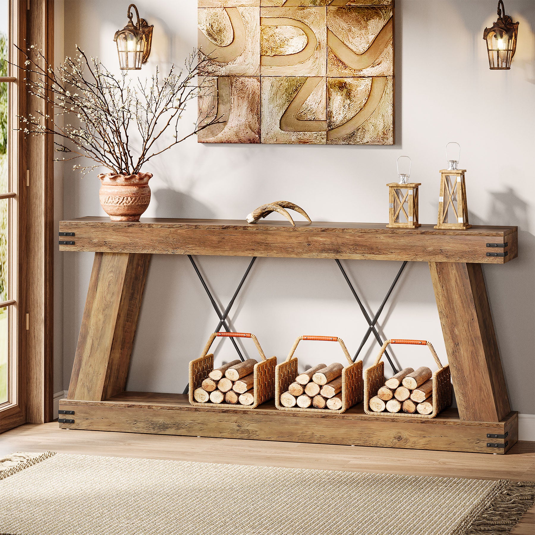 70.87" Farmhouse Console Table, Industrial Long Sofa Table with Storage for Entryway and Living Room - Image 7